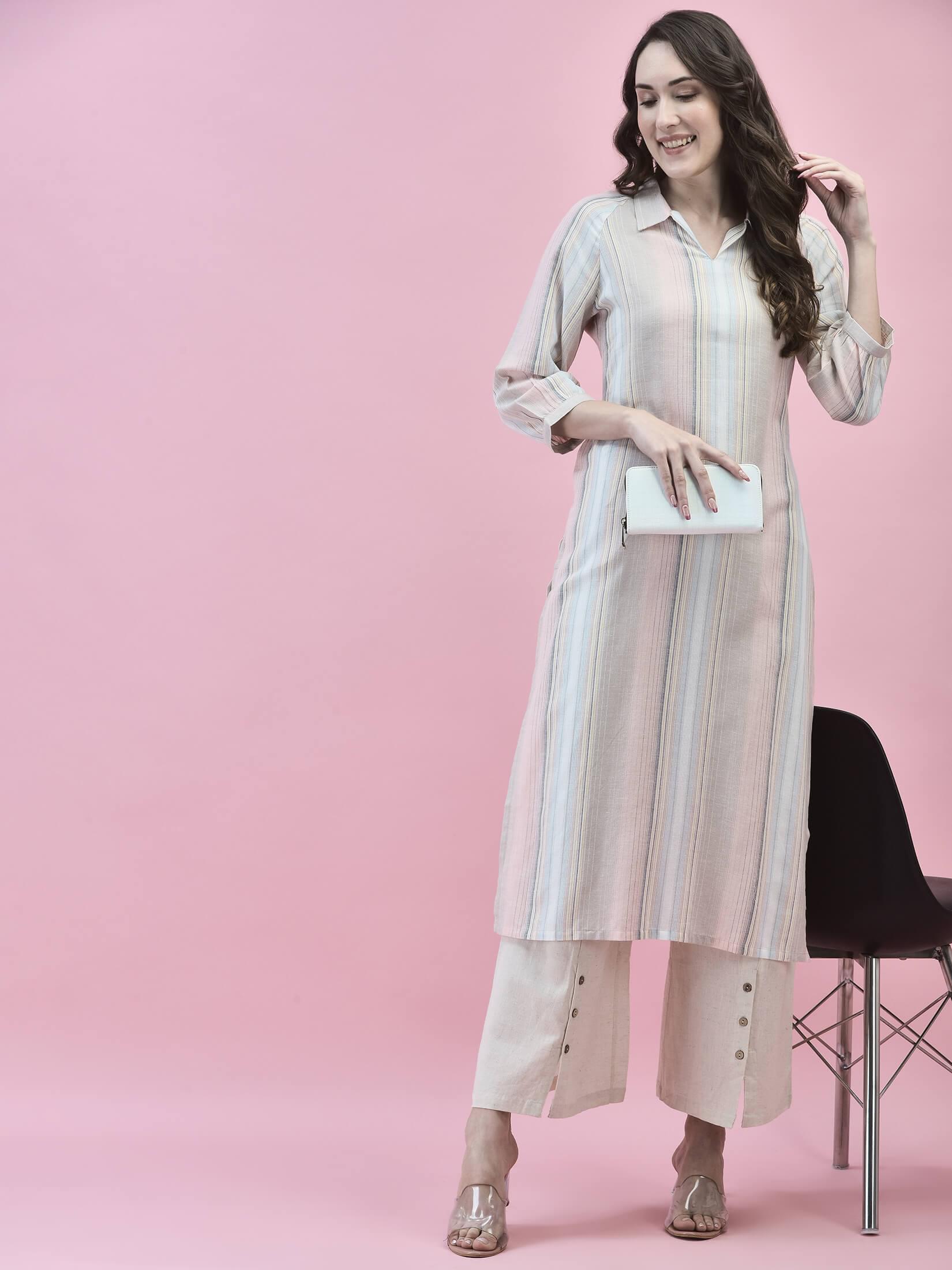 Women Cotton Pink Printed Kurta.