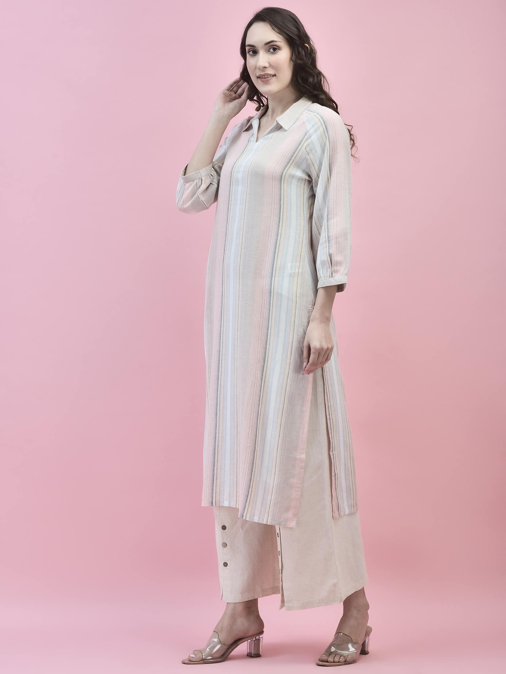 Women Cotton Pink Printed Kurta.