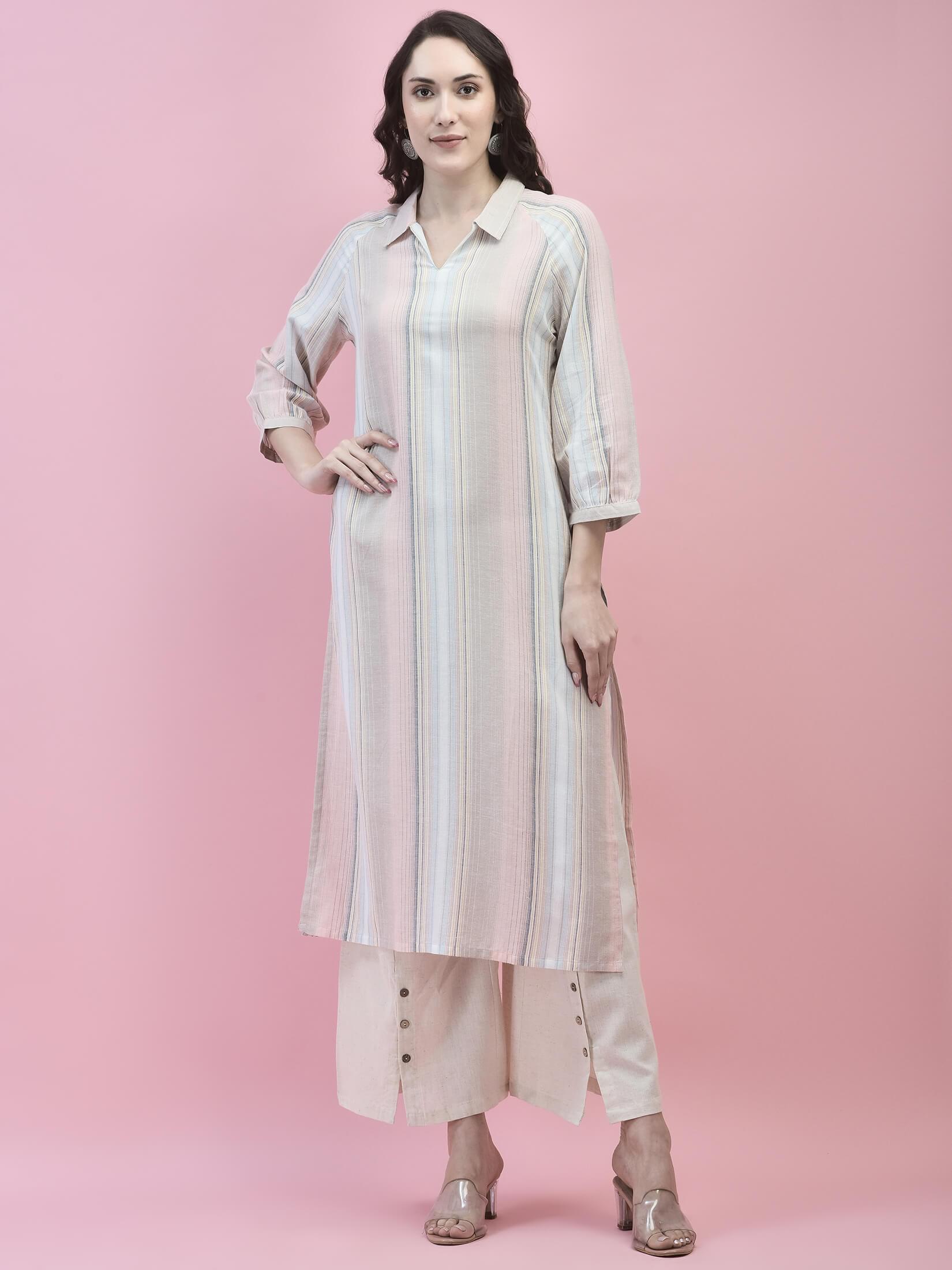 Women Cotton Pink Printed Kurta.