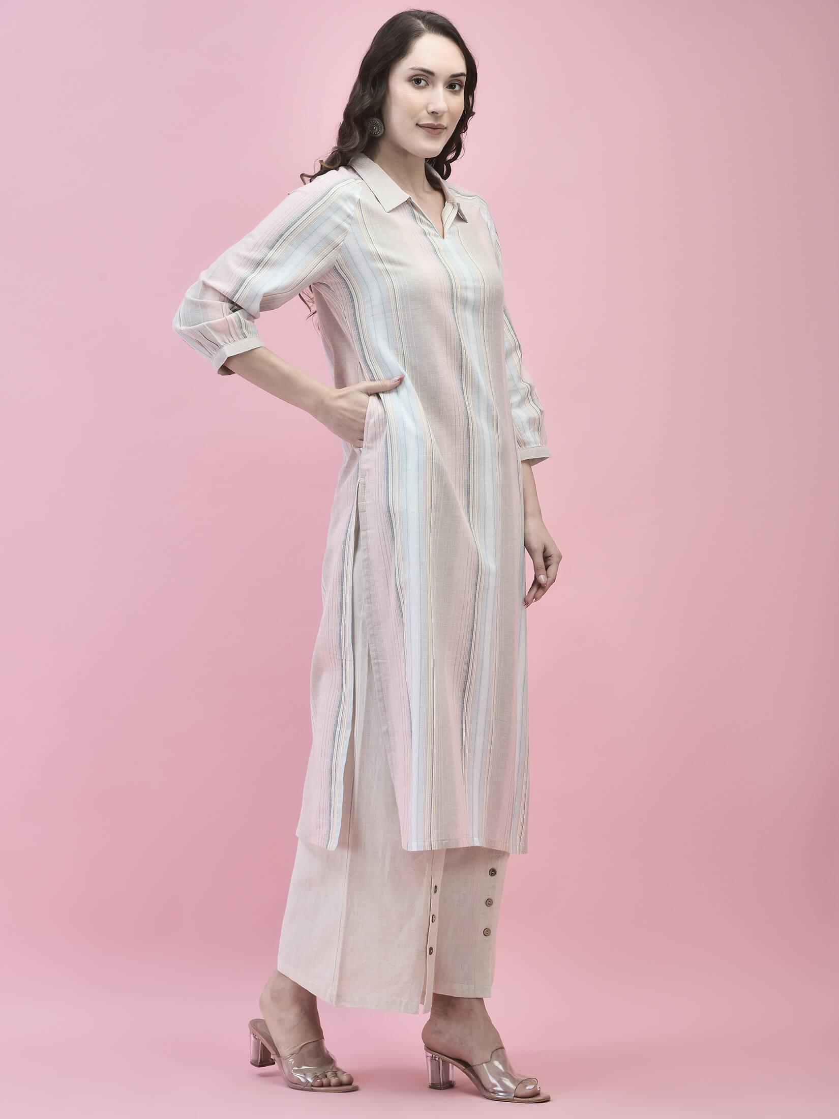 Women Cotton Pink Printed Kurta.