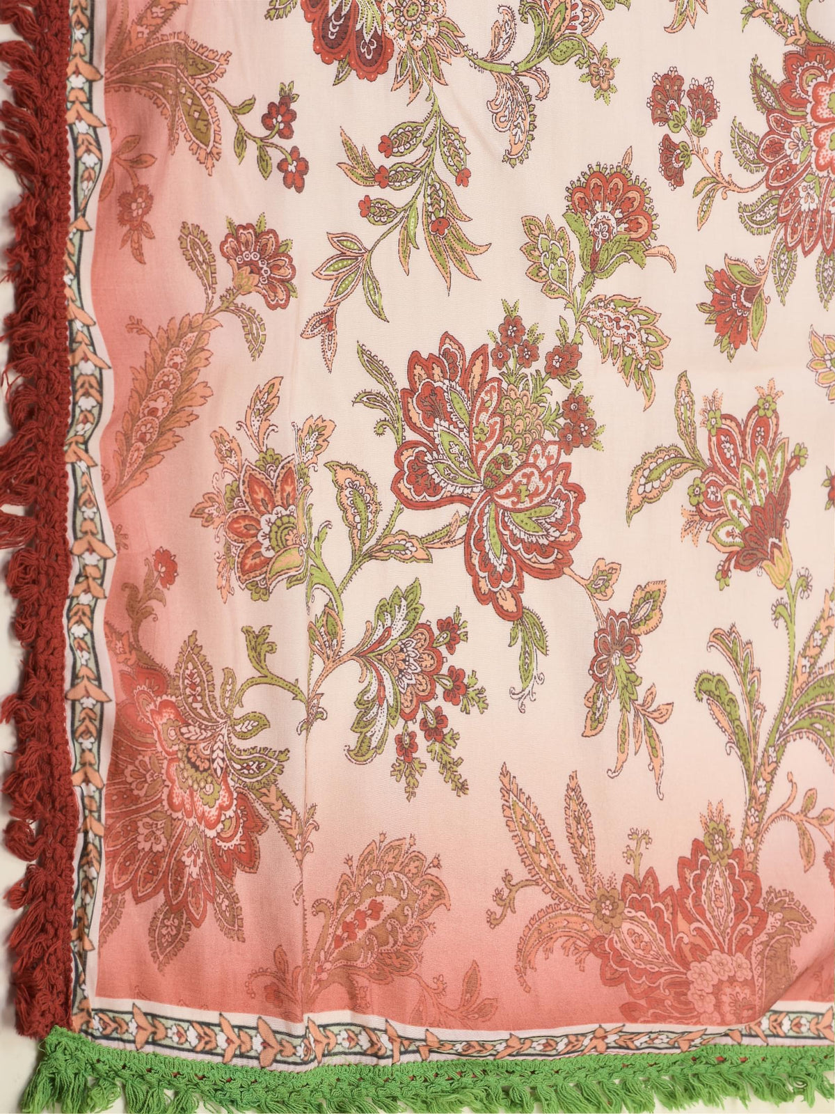 Women Viscose Peach Ornamental Print Kurta Comfort Pant Dupatta.