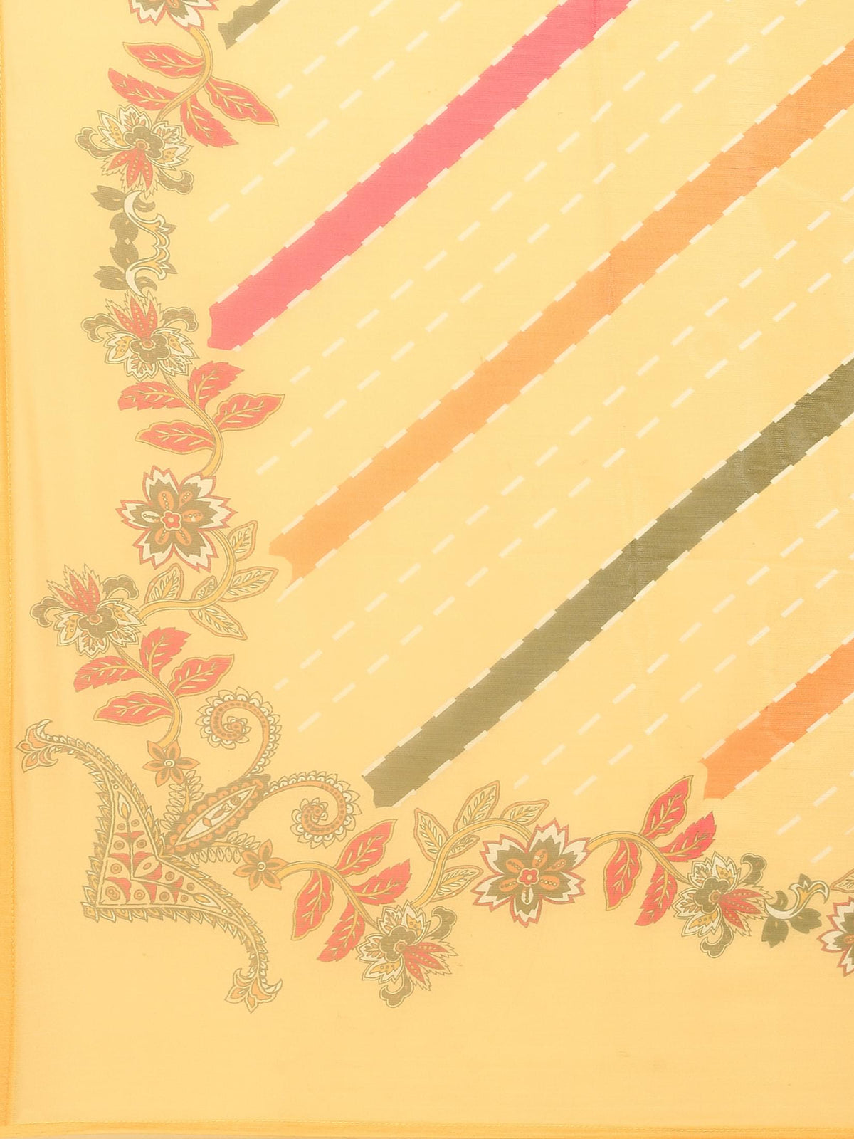 Women Liva Rayon Yellow Floral Print Kurta Trouser Dupatta.