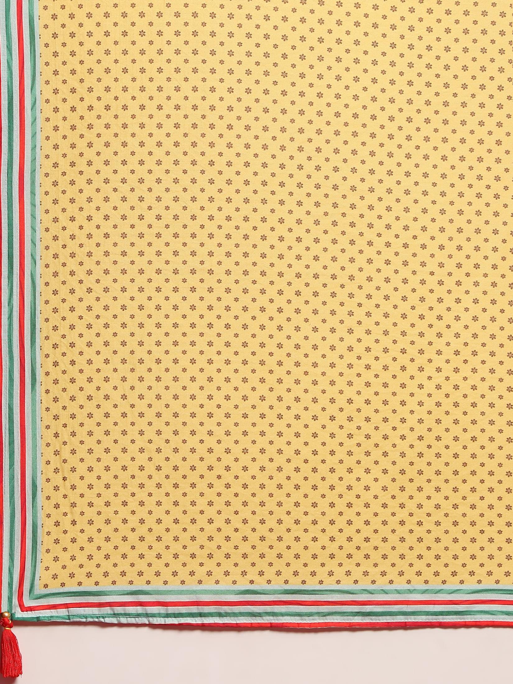 Women Lemon Yellow Multi Liva Rayon Kurta Comfort Pant Dupatta.