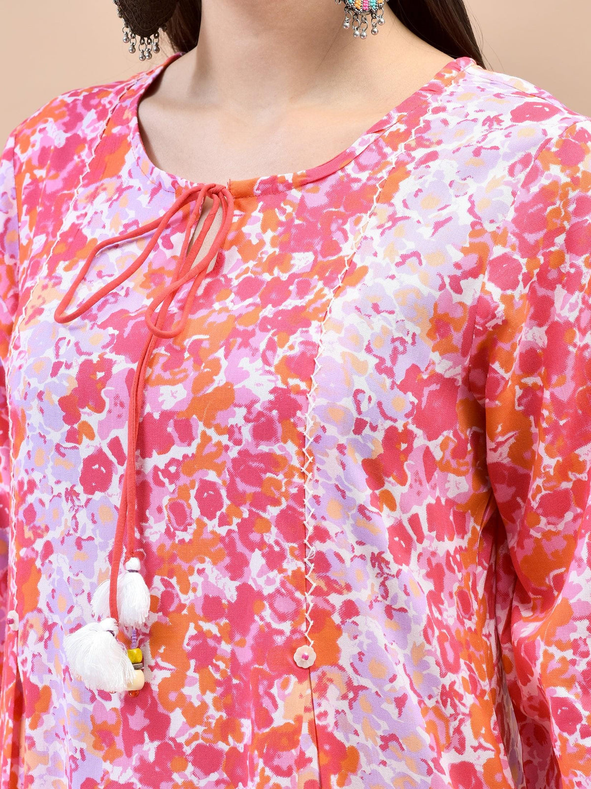 Women Rayon Pink Kurta Comfort Pant Dupatta.