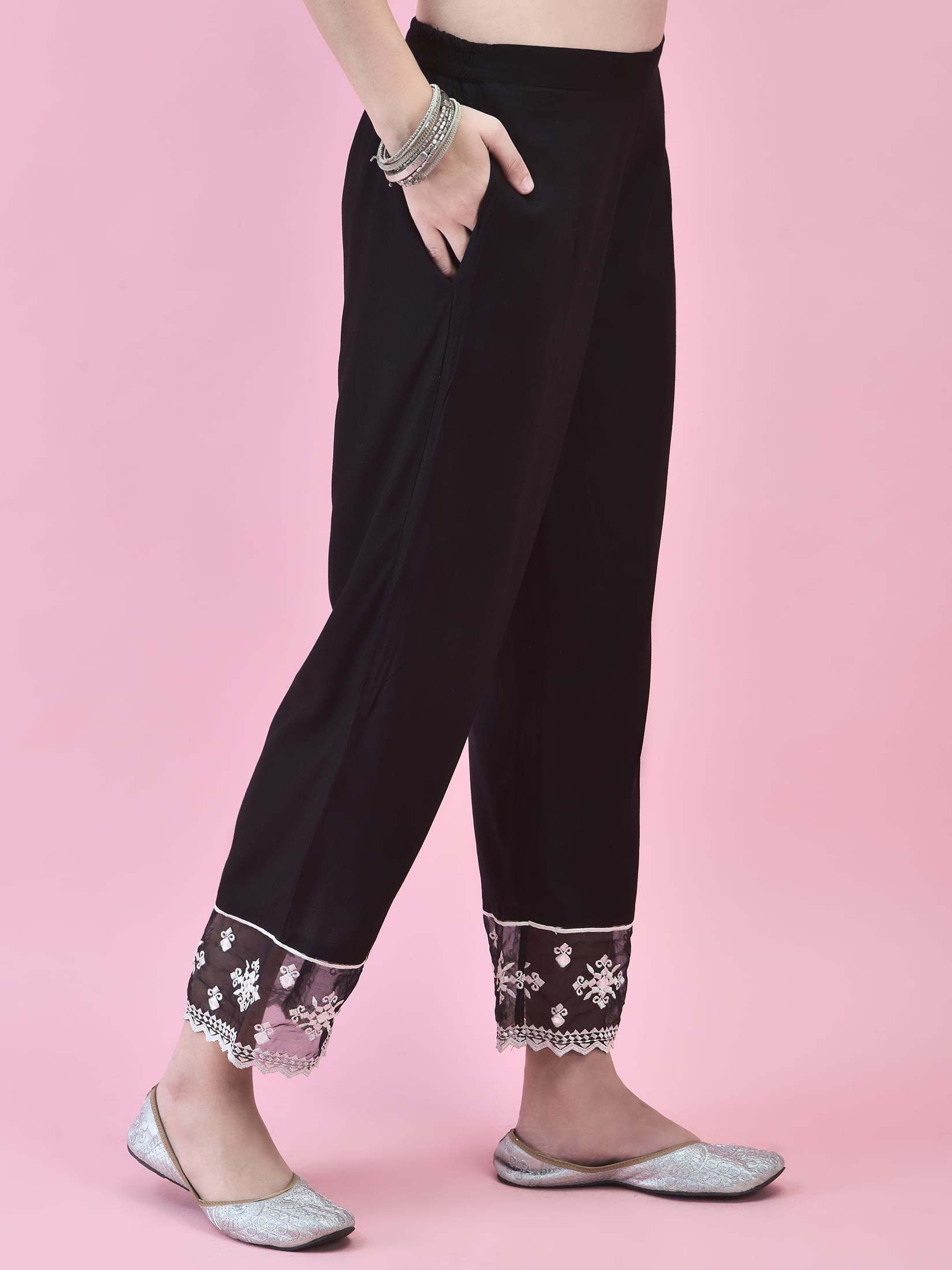 Women Black Liva Rayon Kurta Comfort Pant Dupatta.