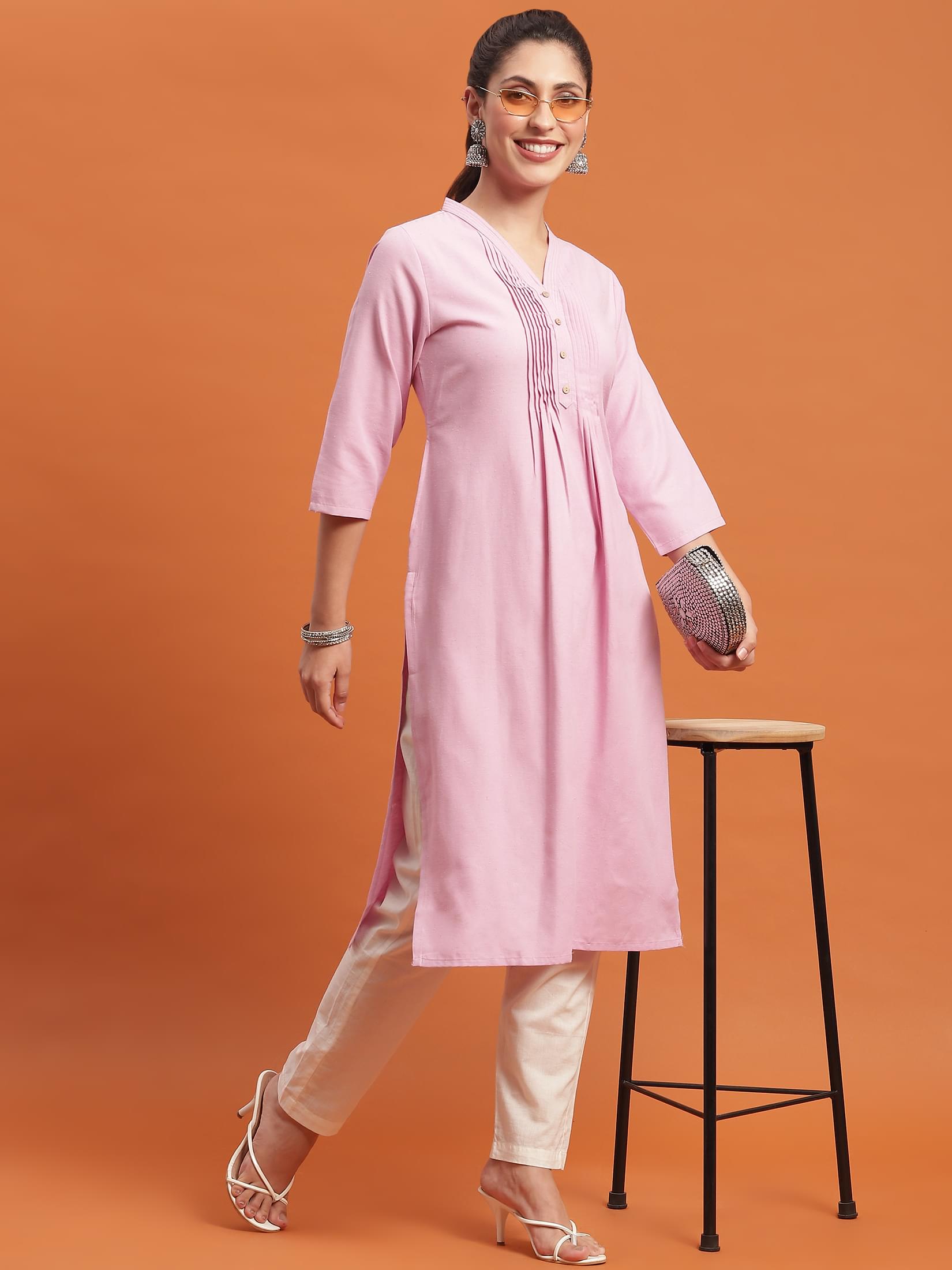 Women Lilac Solid Kurta.