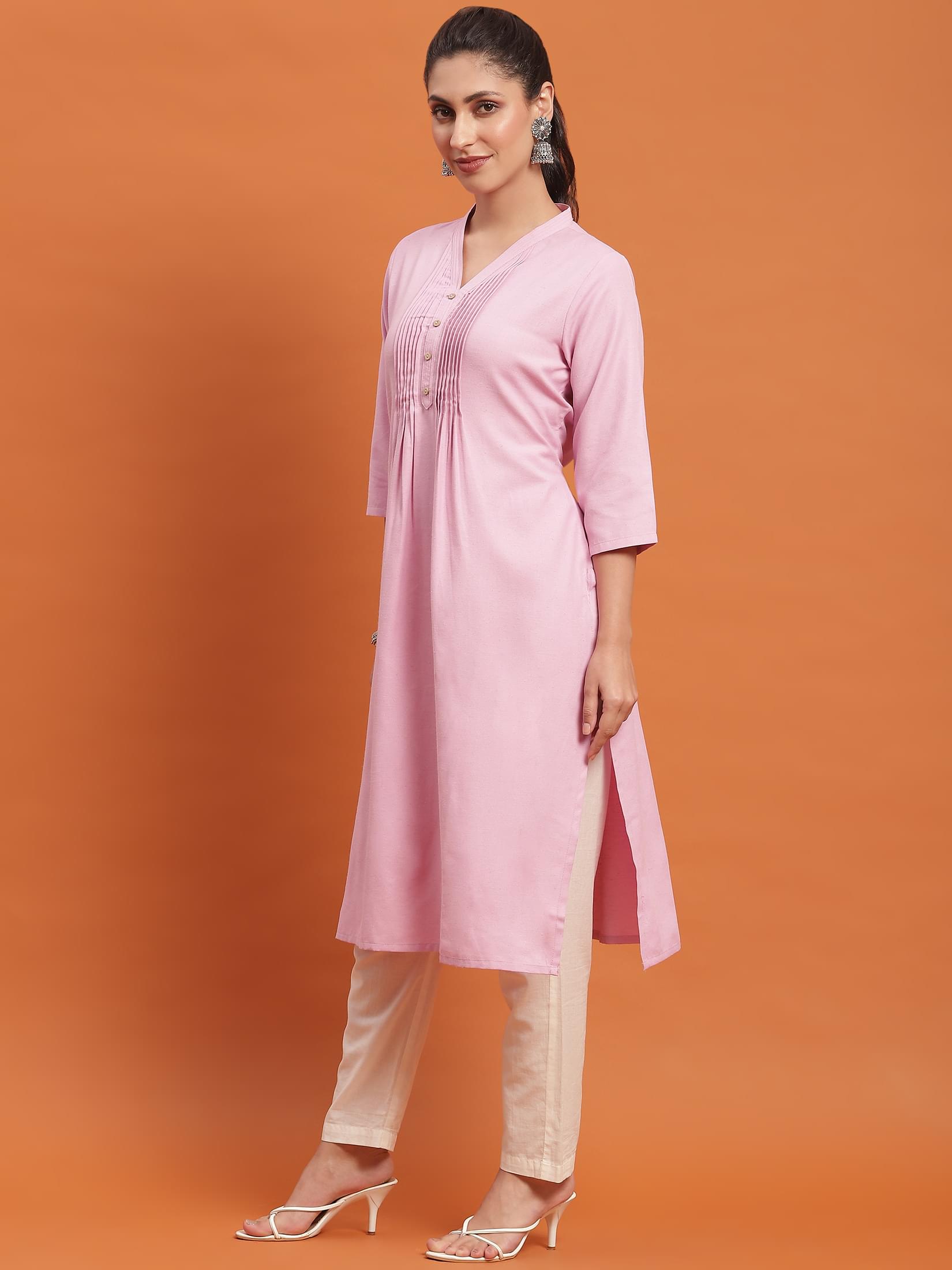 Women Lilac Solid Kurta.