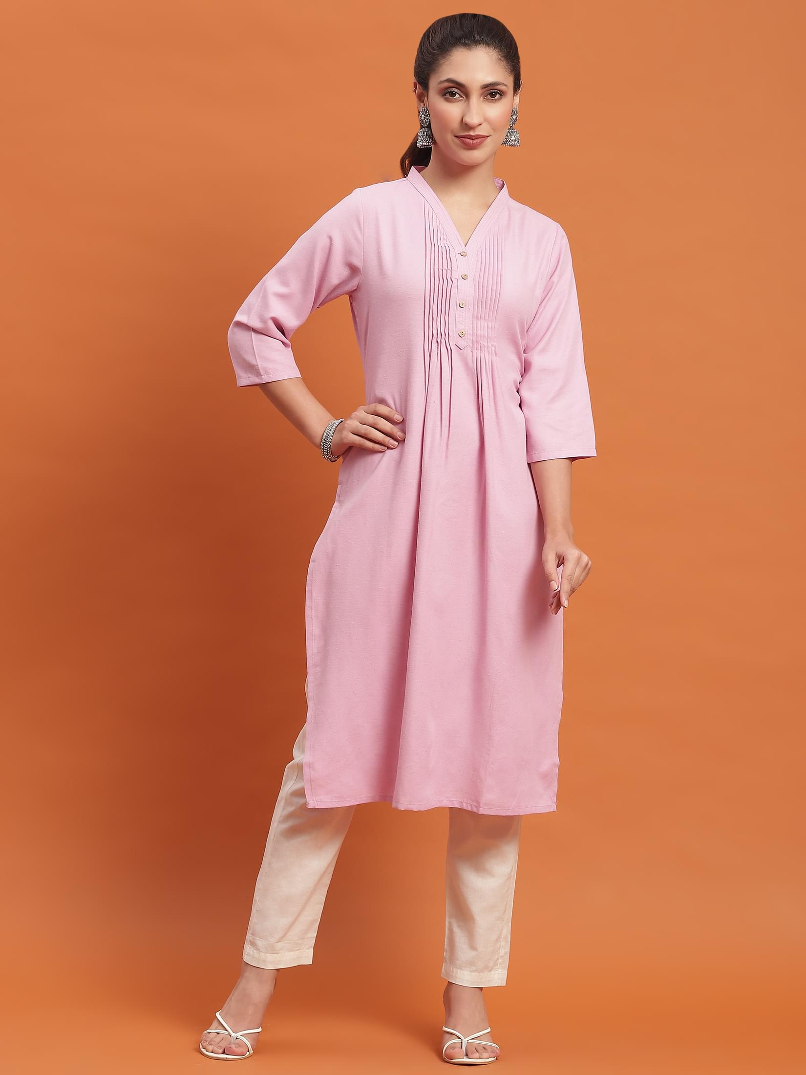 Women Lilac Solid Kurta.