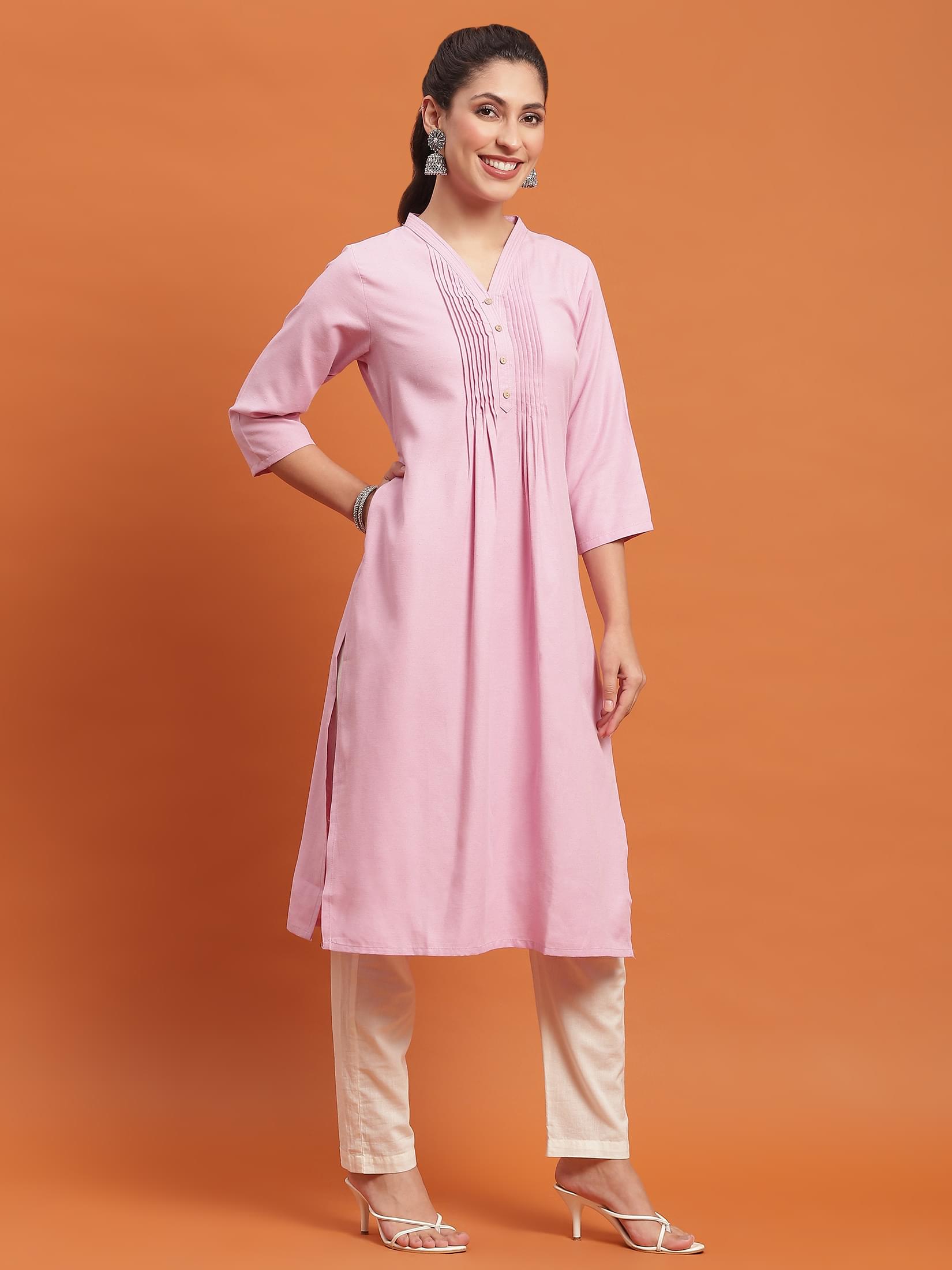 Women Lilac Solid Kurta.