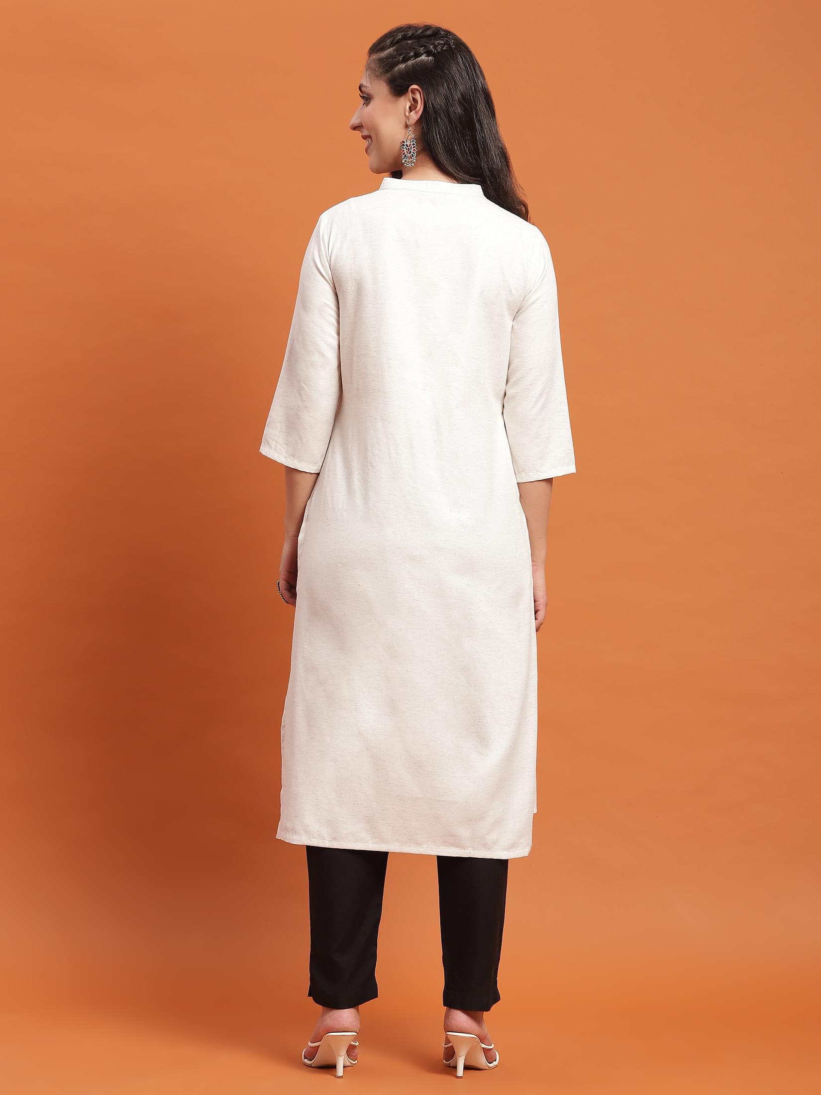 Women Off White Solid Kurta.