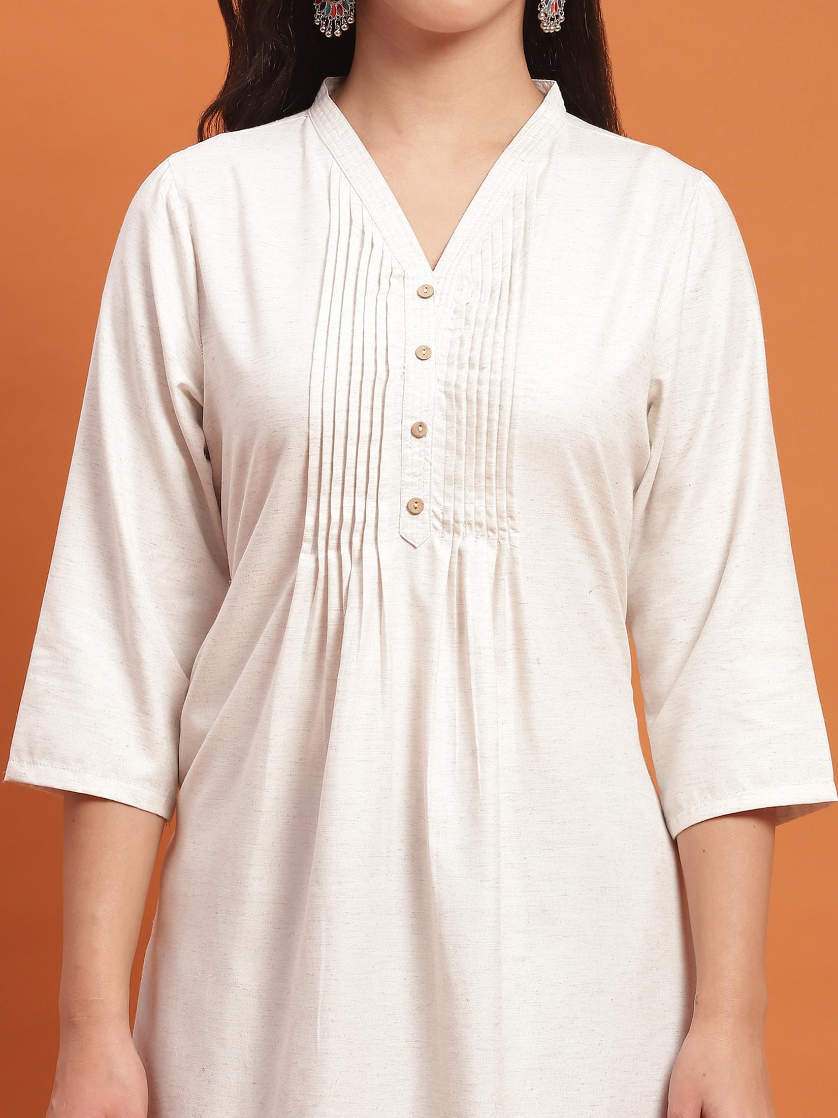 Women Off White Solid Kurta.
