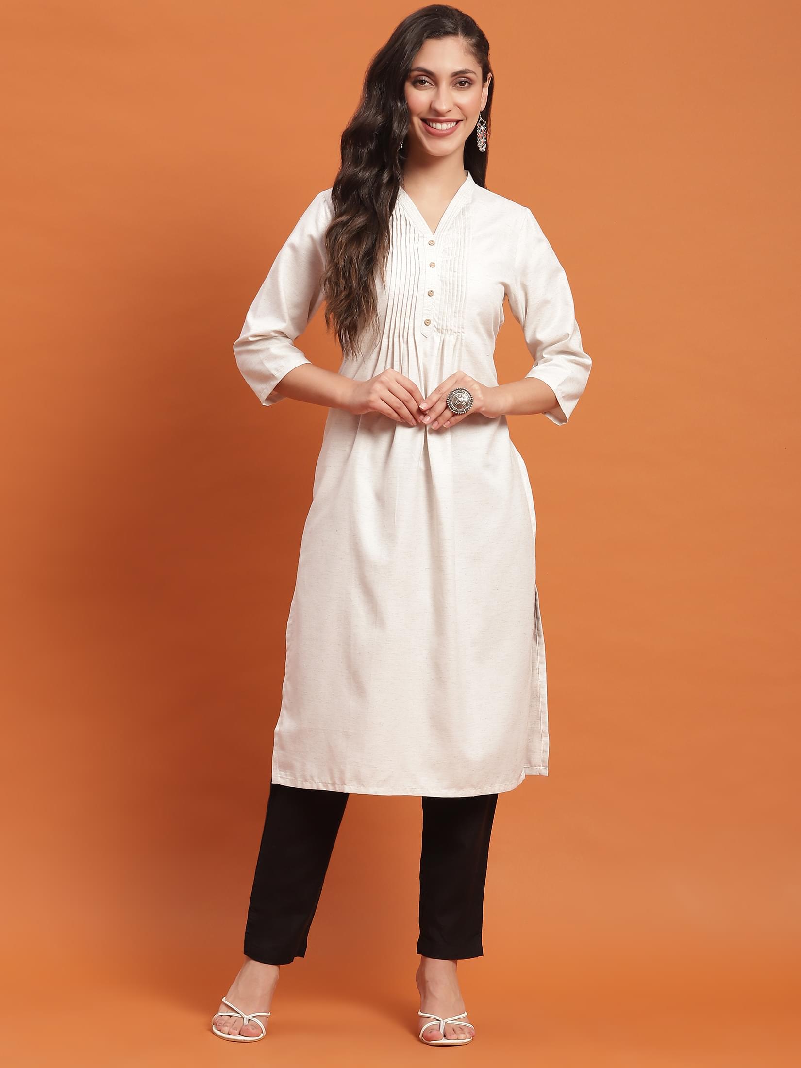 Clean off white solid minimalist tone basic layer everyday wear straight kurta