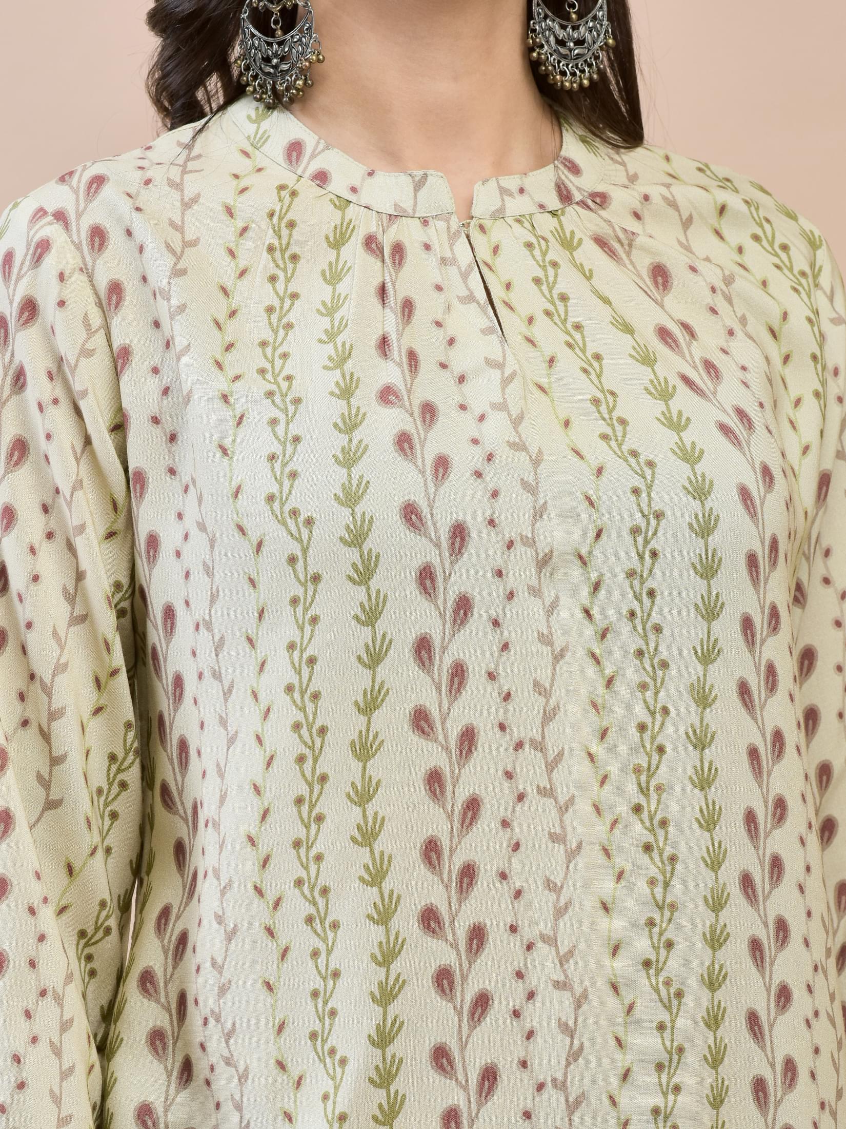 Women Liva Rayon Olive Floral Print Tunic.