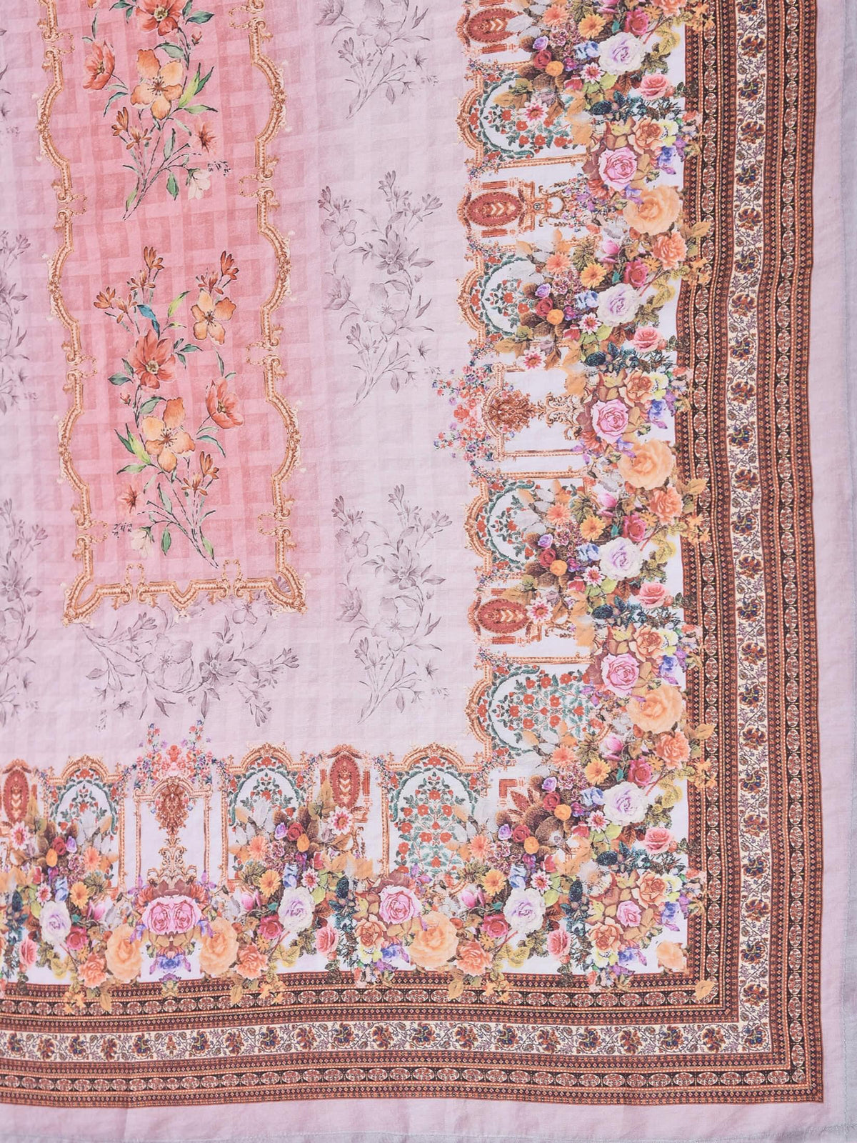 Women Liva Rayon Beige Floral Print Kurta Trouser Dupatta.