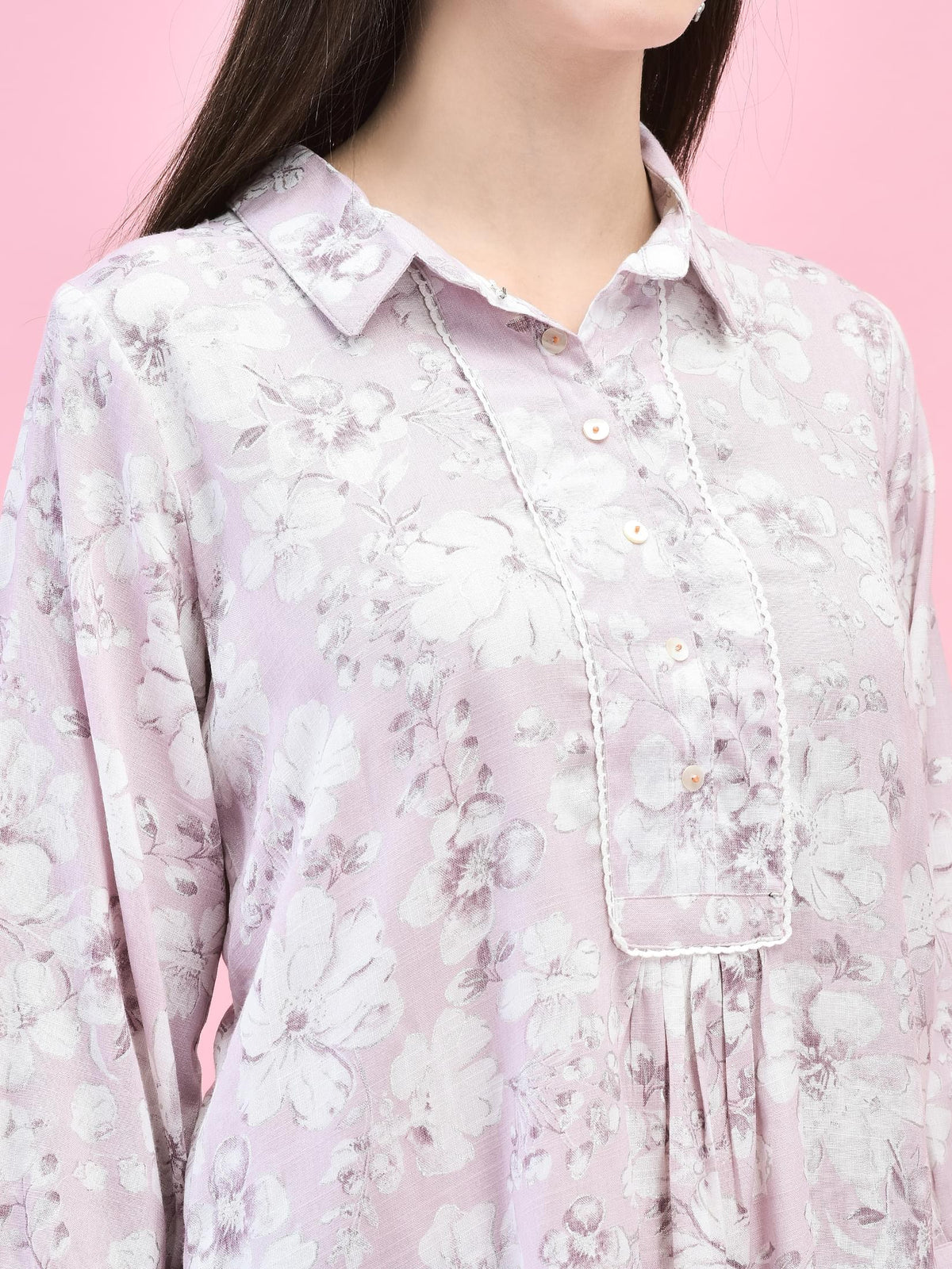 Women Liva (Rayon) Lilac Floral Print Tunic.