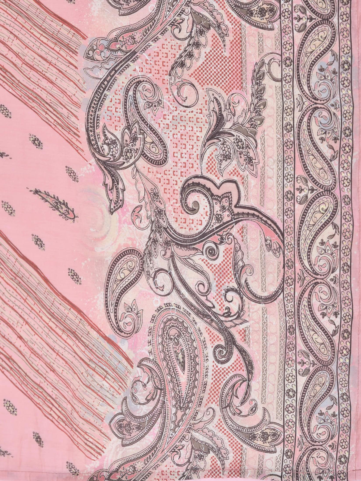 Women Poly Viscose Pink Paisley Kurta Comfort Pant Dupatta.