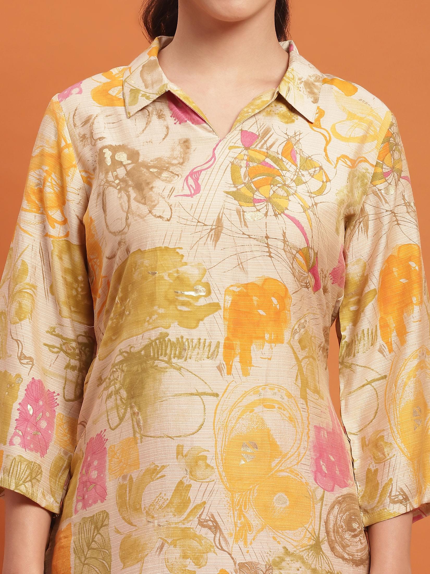Women Olive Abstract Print Kurta.