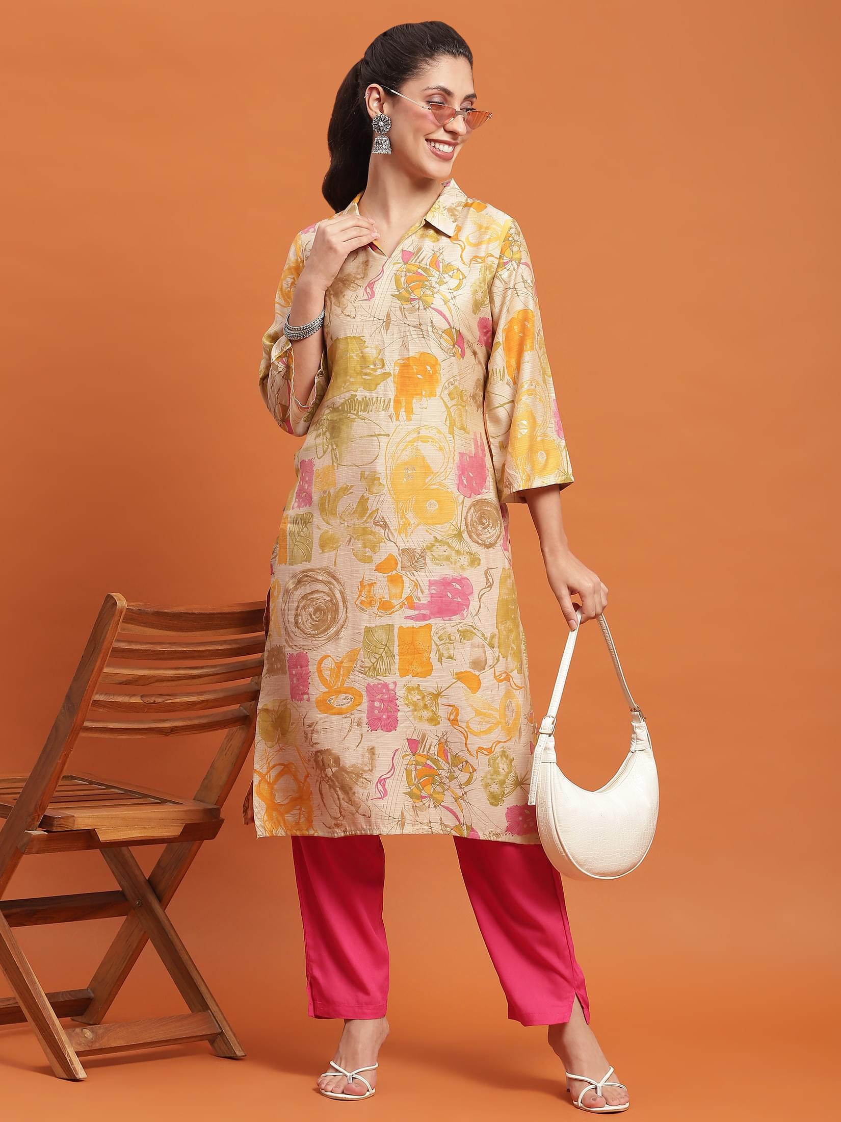 Women Olive Abstract Print Kurta.