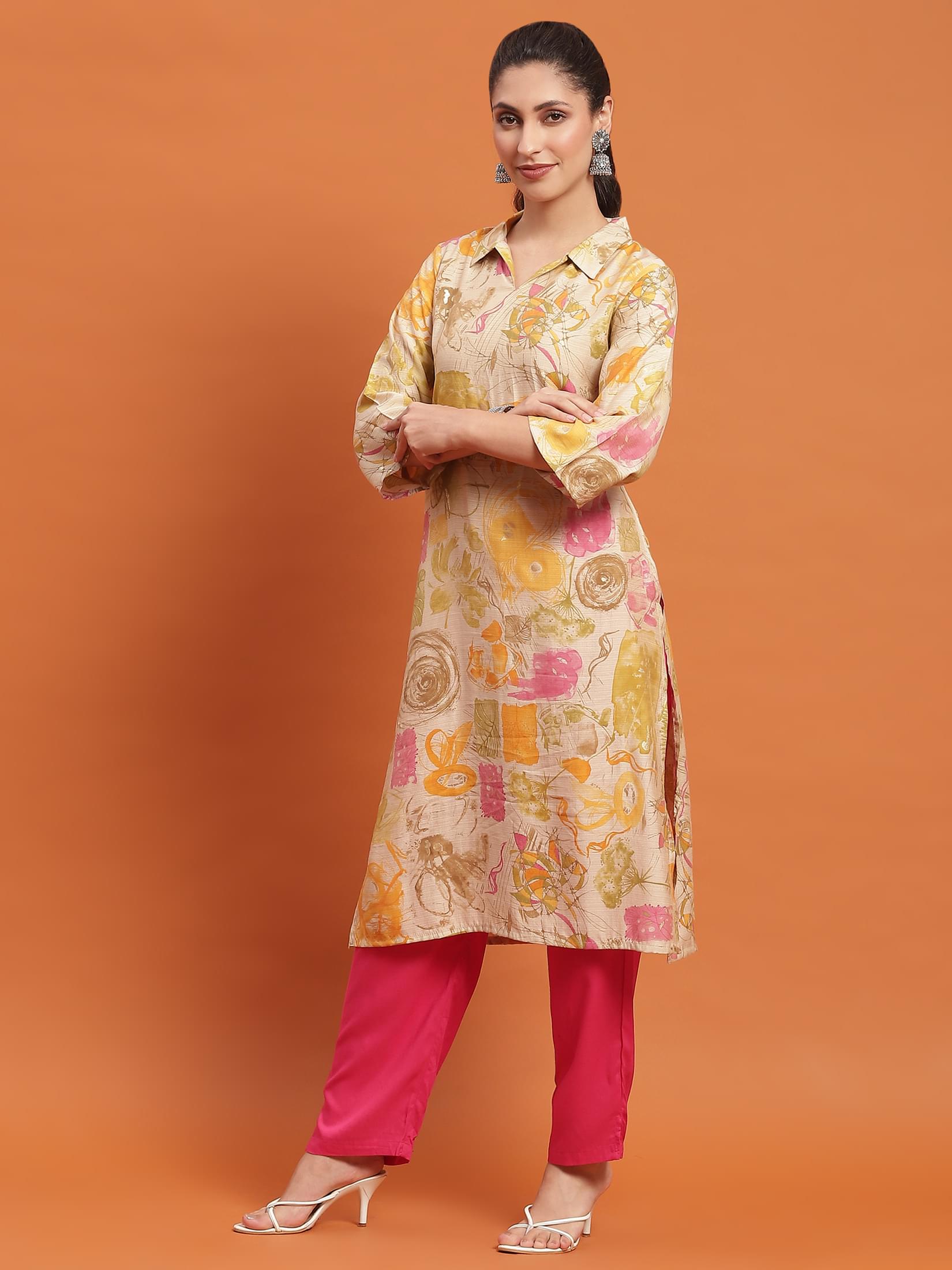 Women Olive Abstract Print Kurta.