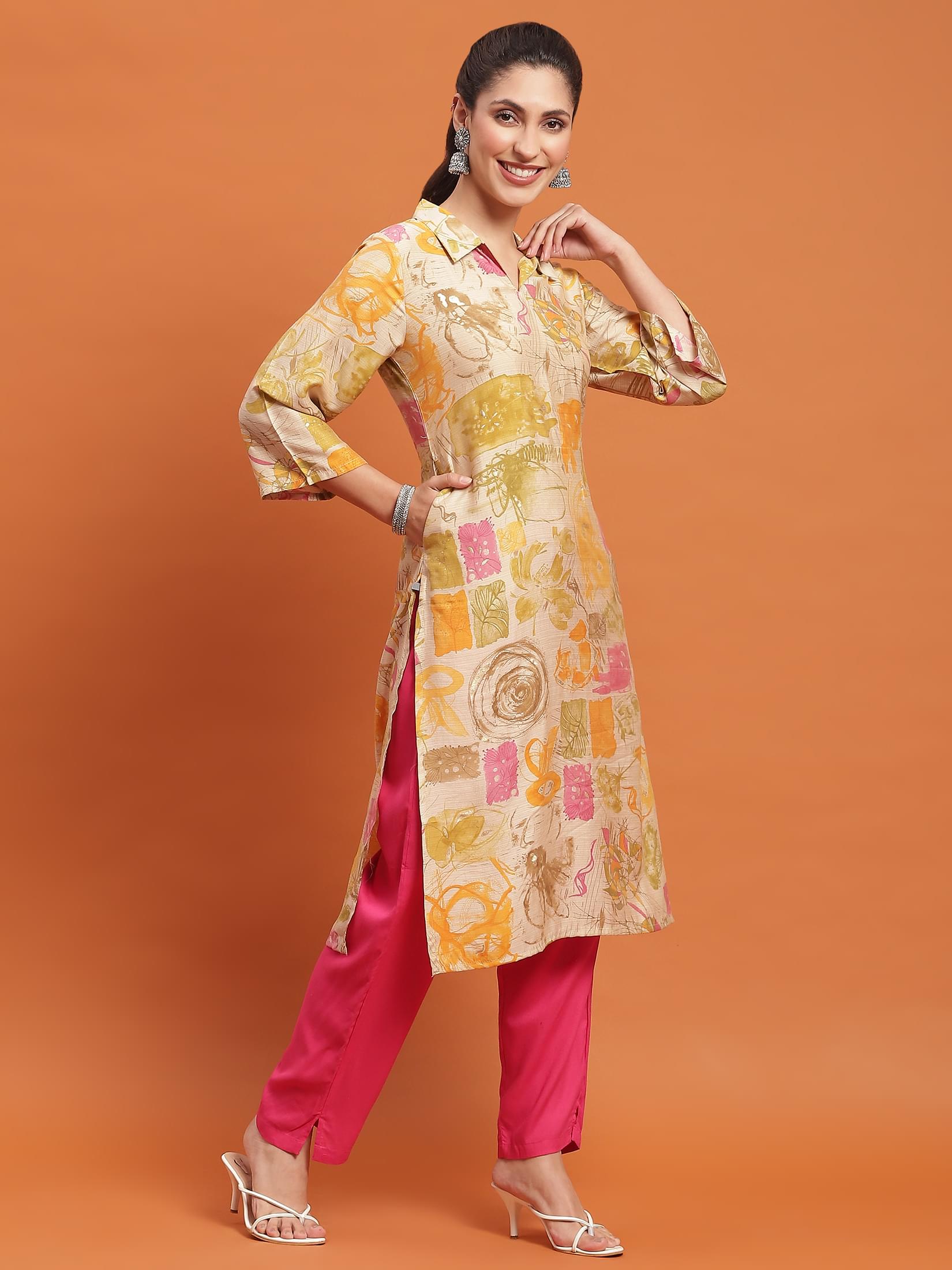 Women Olive Abstract Print Kurta.