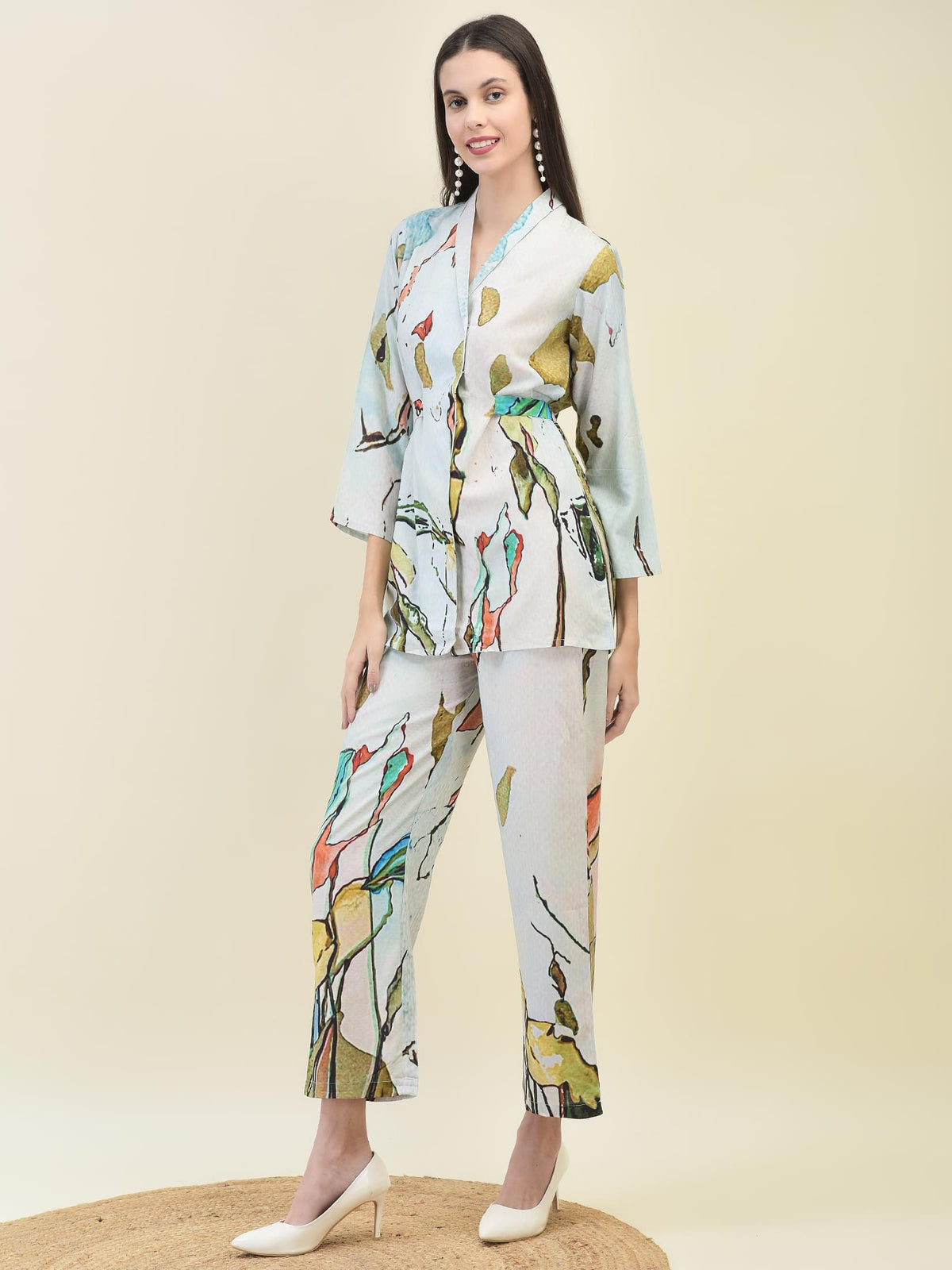 Women Liva Rayon Multicolor Printed Co-Ord Set.