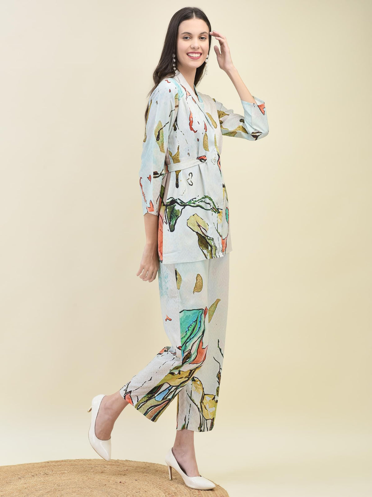 Women Liva Rayon Multicolor Printed Co-Ord Set.
