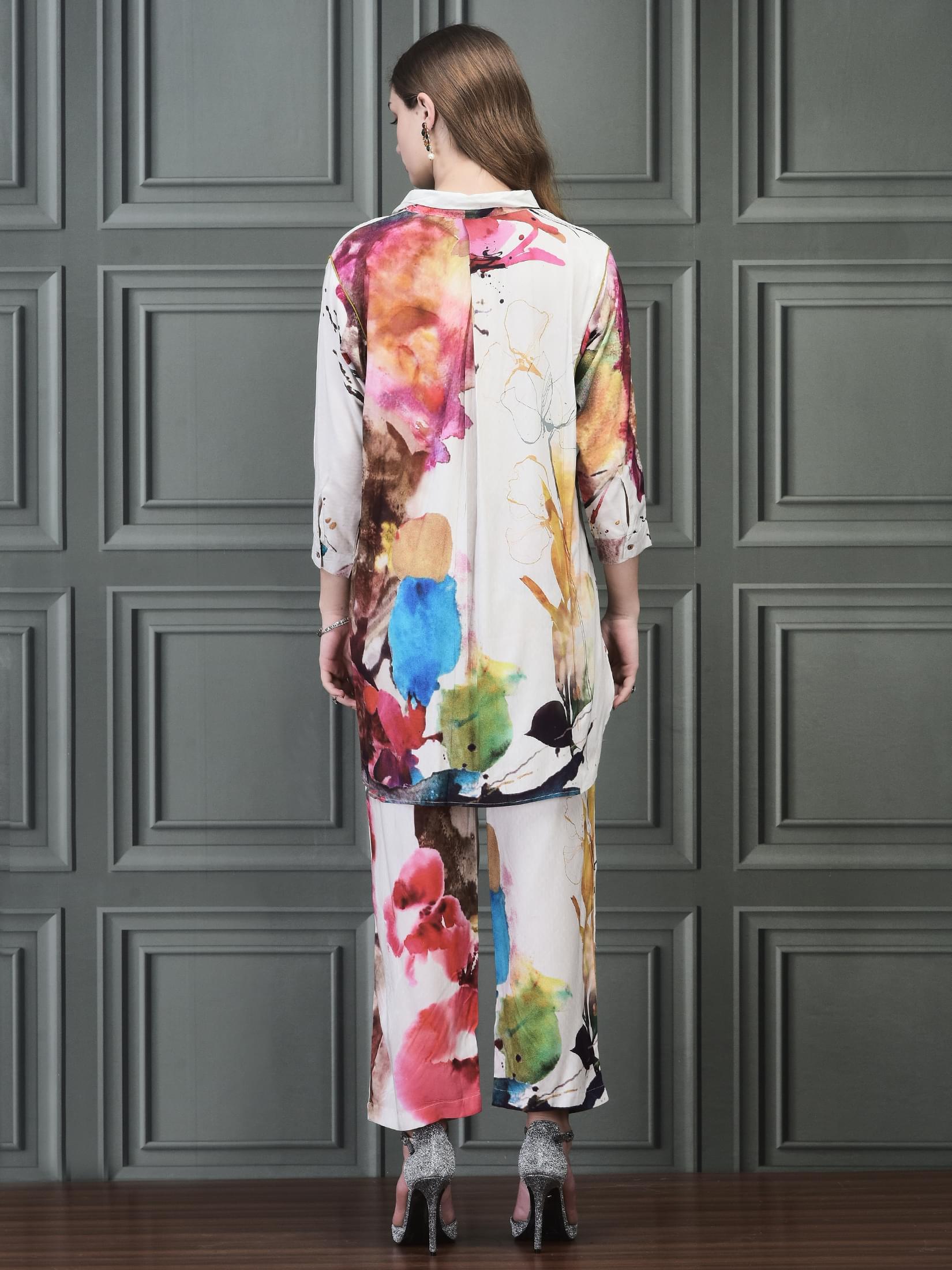 Women Liva (Rayon) Off White Printed Co-Ord Set.