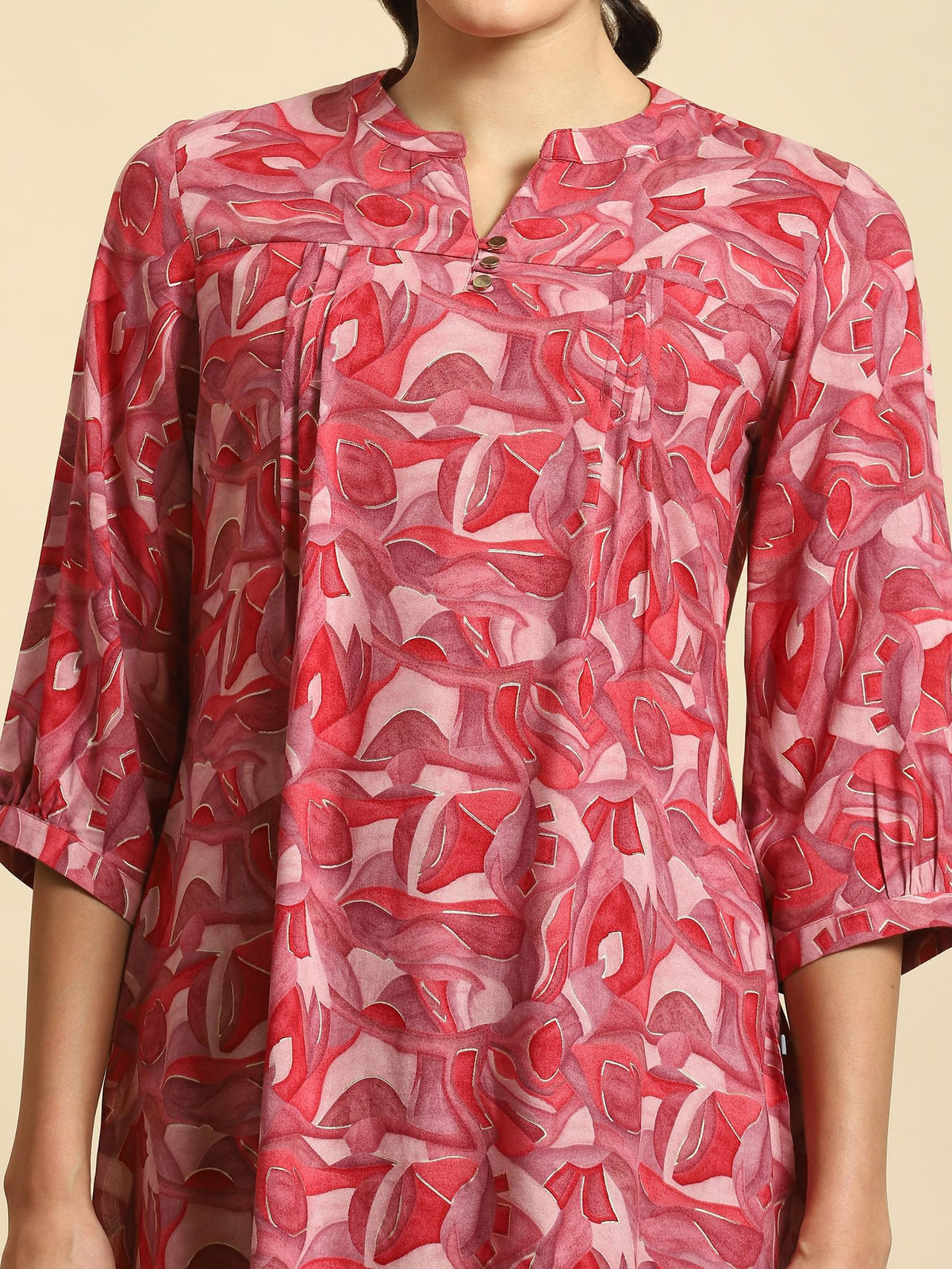 Women Pink Abstract Print Tunic.