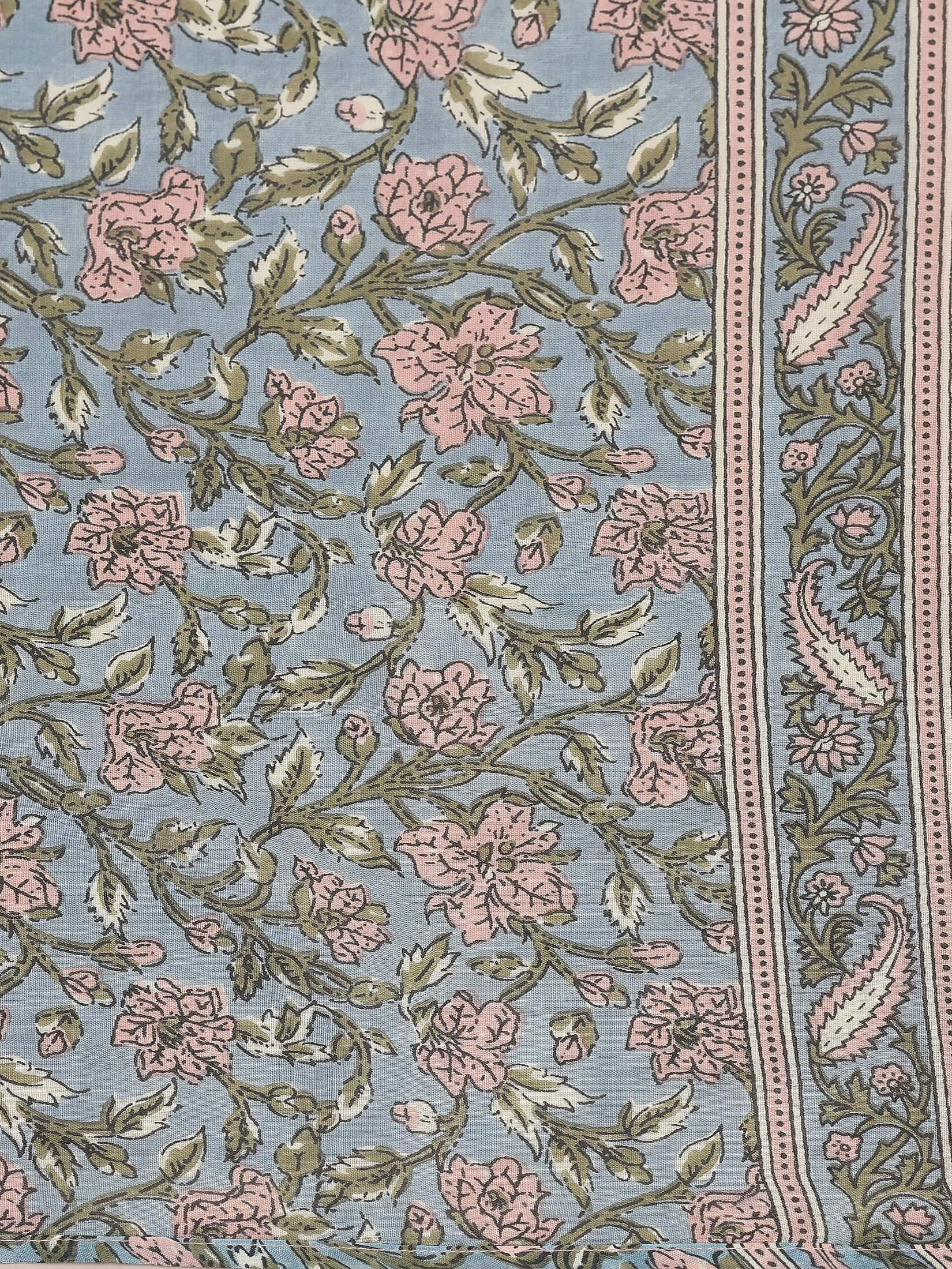 Women Cotton Blue Floral Print Kurta Comfort Pant Dupatta.
