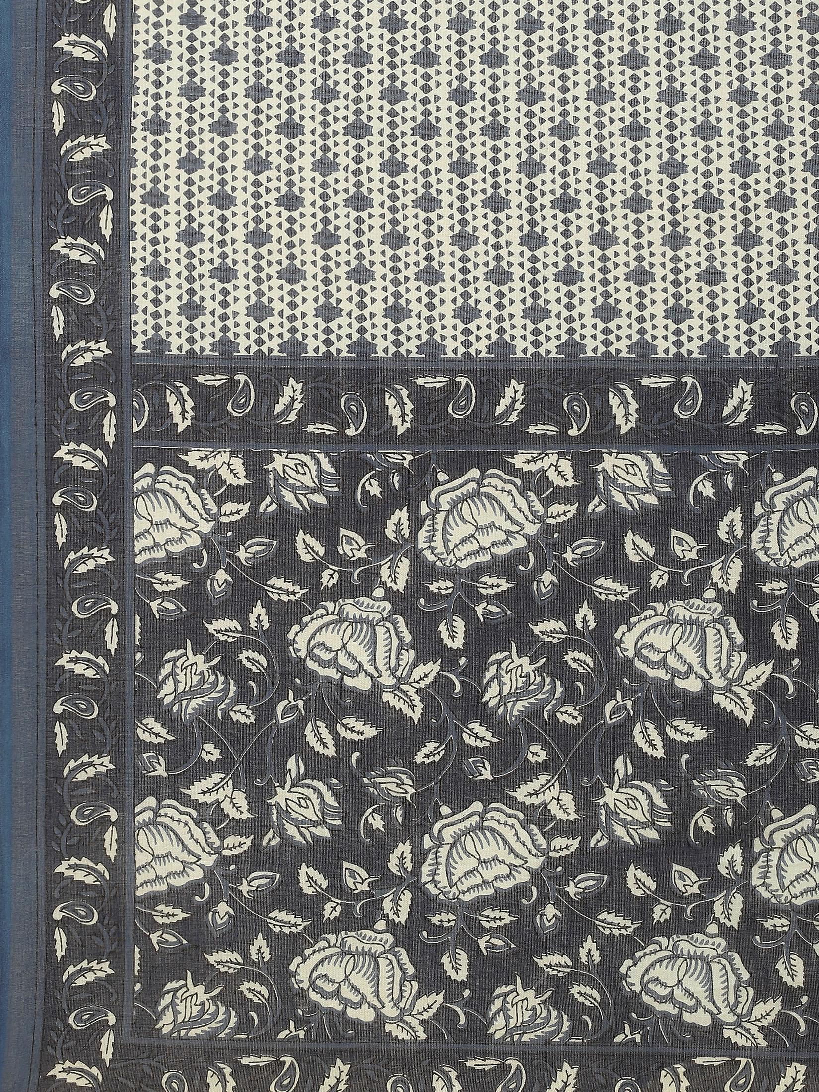 Women Cotton Indigo Floral Print Kurta Harem Pant Dupatta.