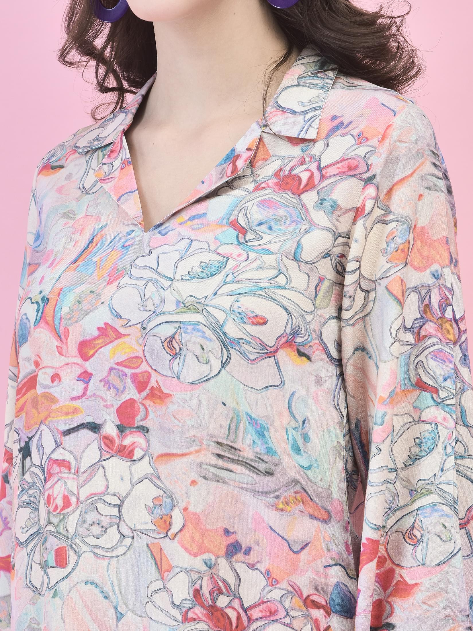 Women Liva (Rayon) Multicolor Abstract Print Co-Ord Set.
