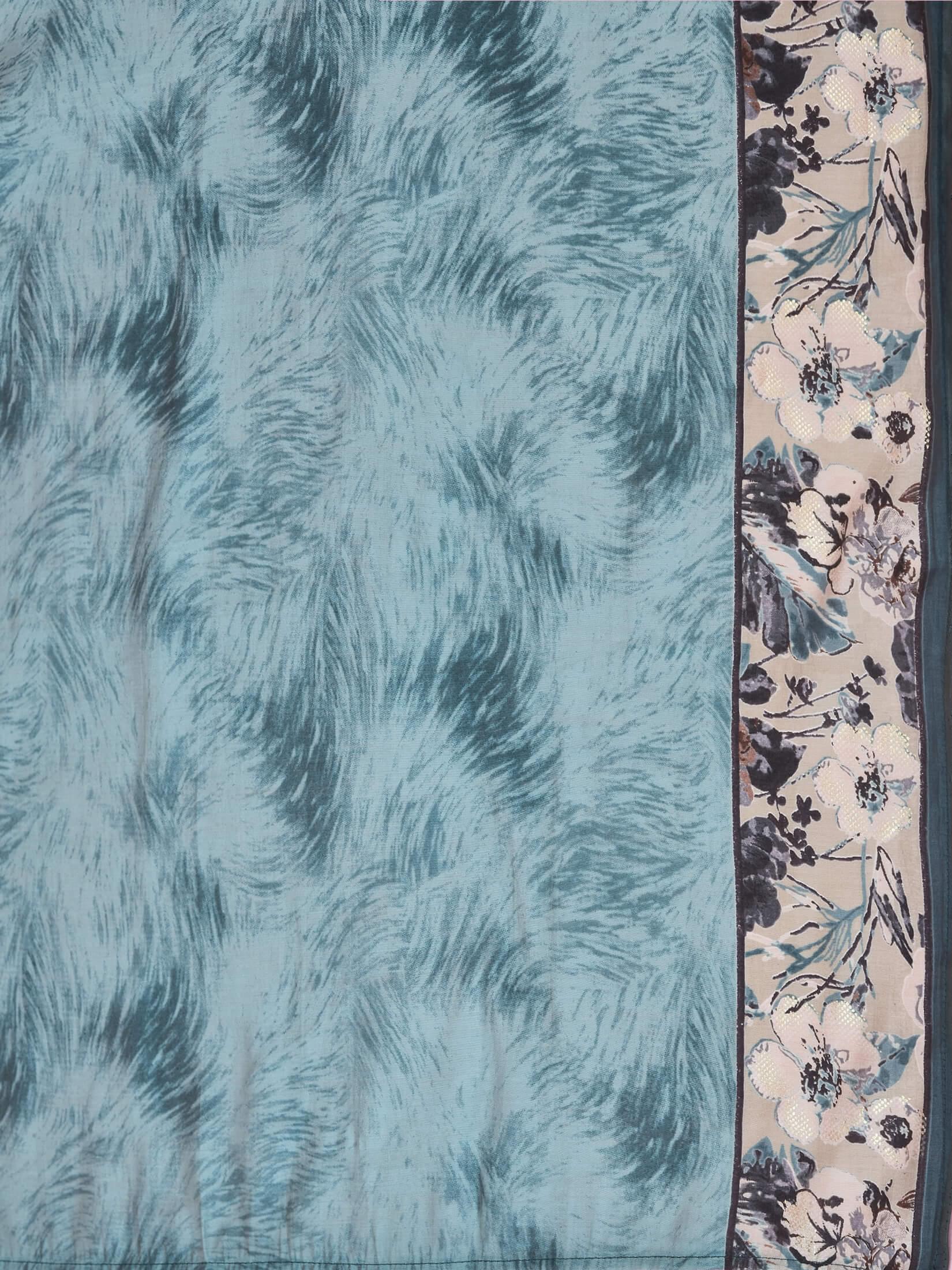 Women Viscose Blue Floral Print Kurta Comfort Pant Dupatta.