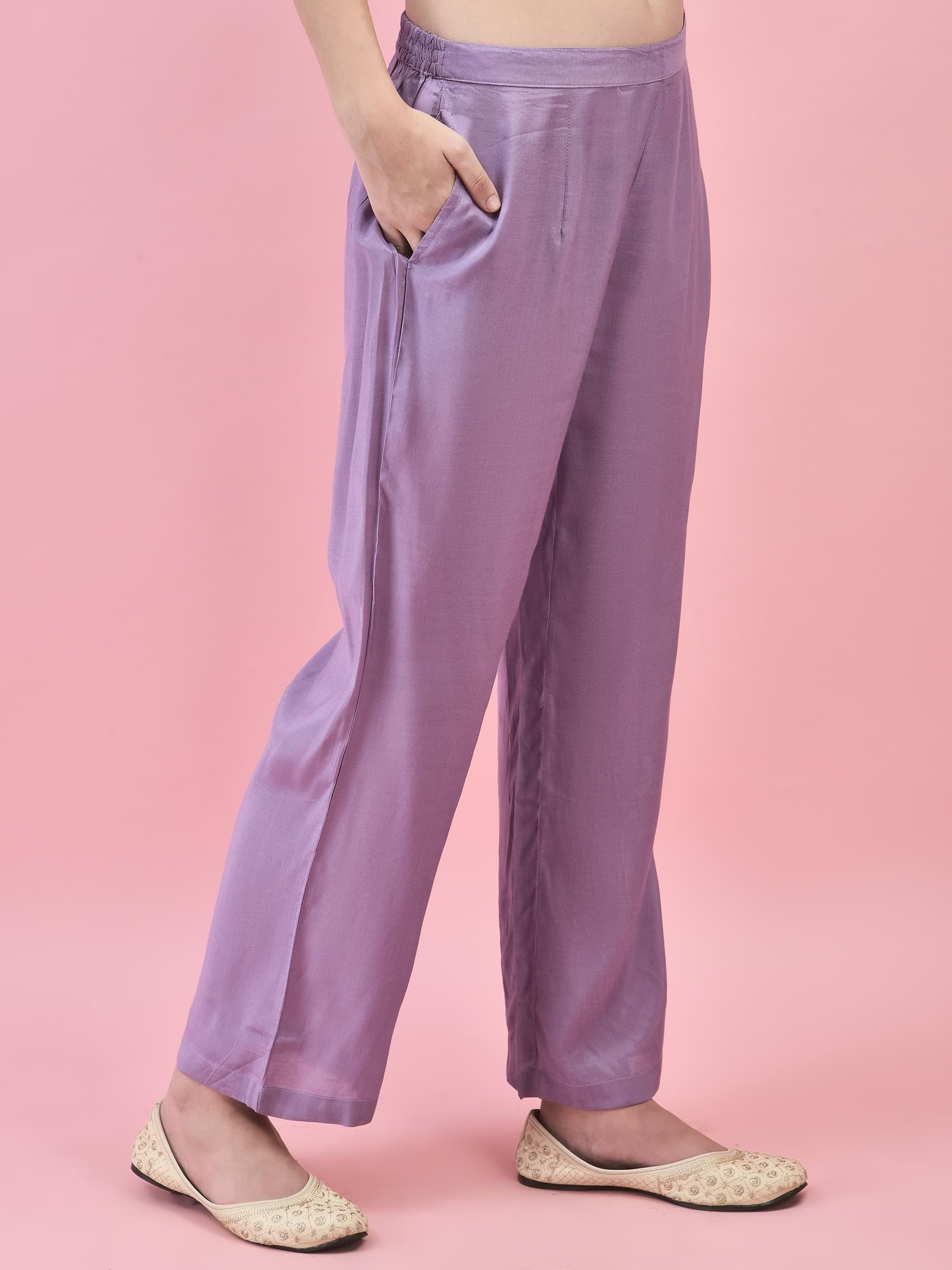 Women Silk Lilac Woven Kurta Comfort Pant Dupatta.