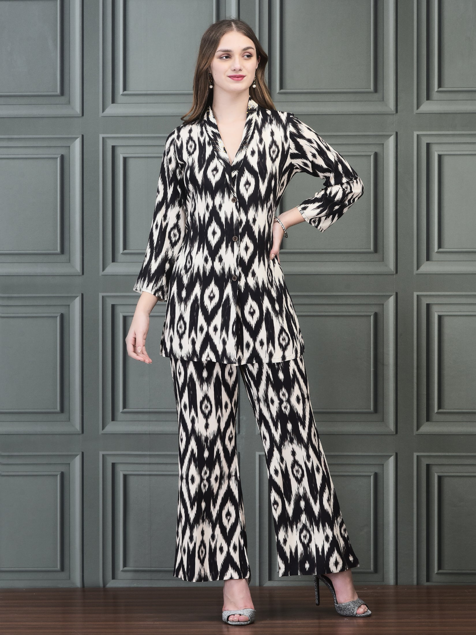 Fiesta Grey Ikat Print Co-Ord Set