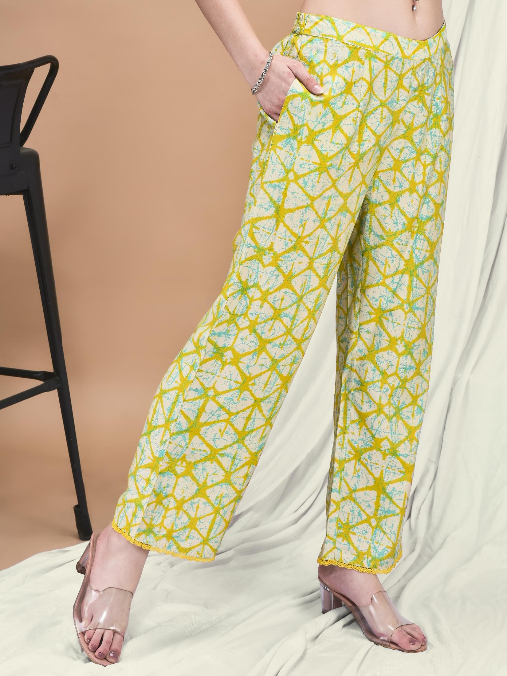 Women Liva Yellow Tie Dye Print Co-Ord Set.