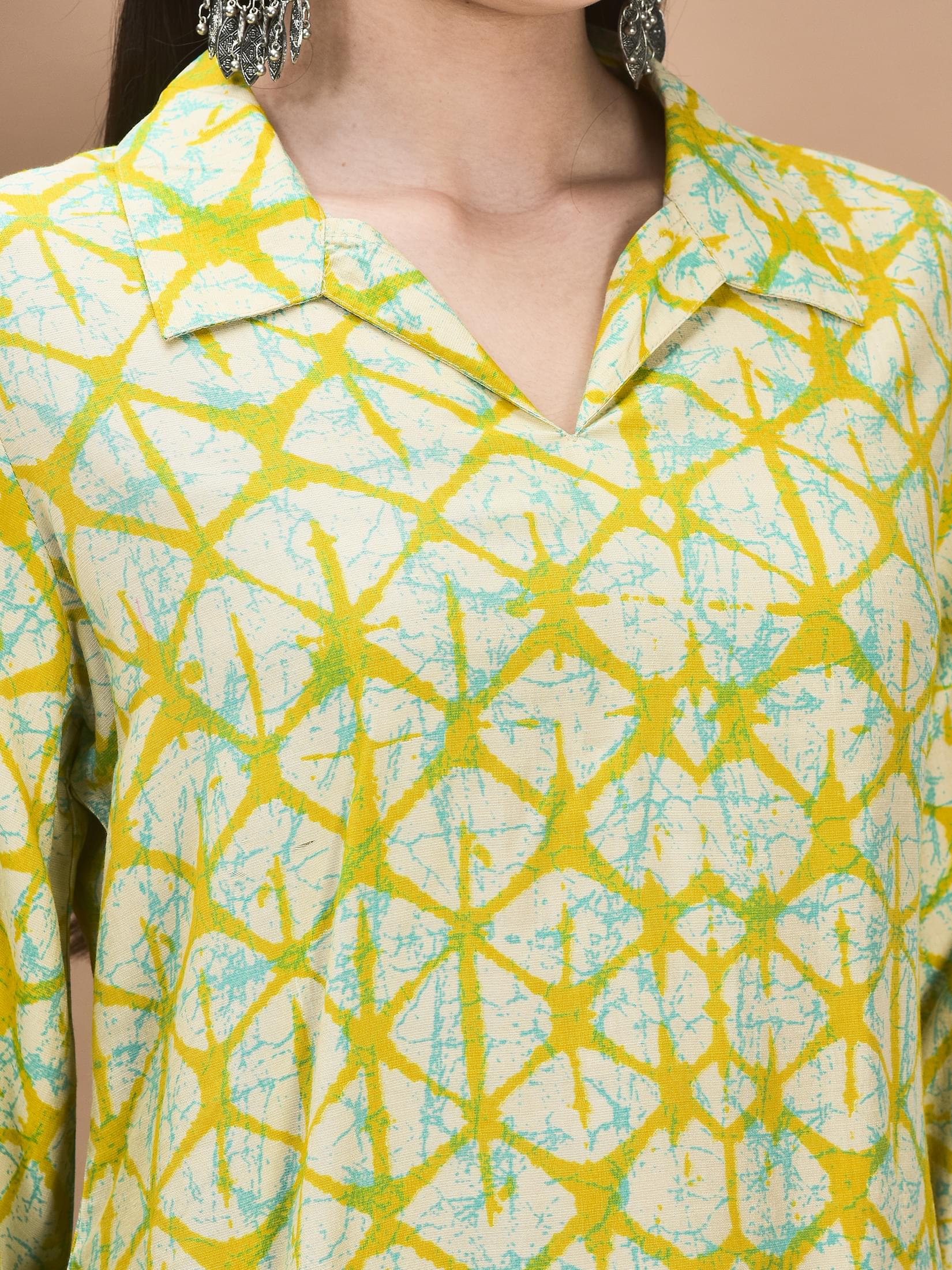Women Liva Yellow Tie Dye Print Co-Ord Set.