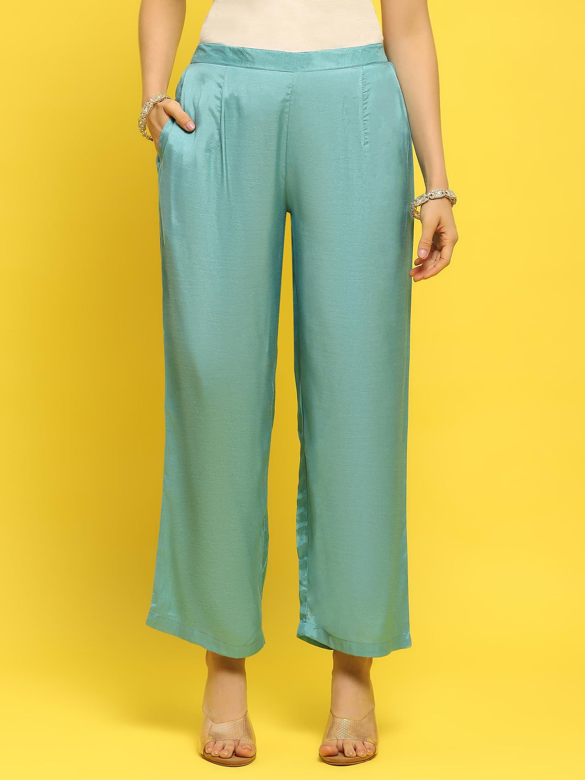Women Silk Blue Woven Kurta Comfort Pant Dupatta.