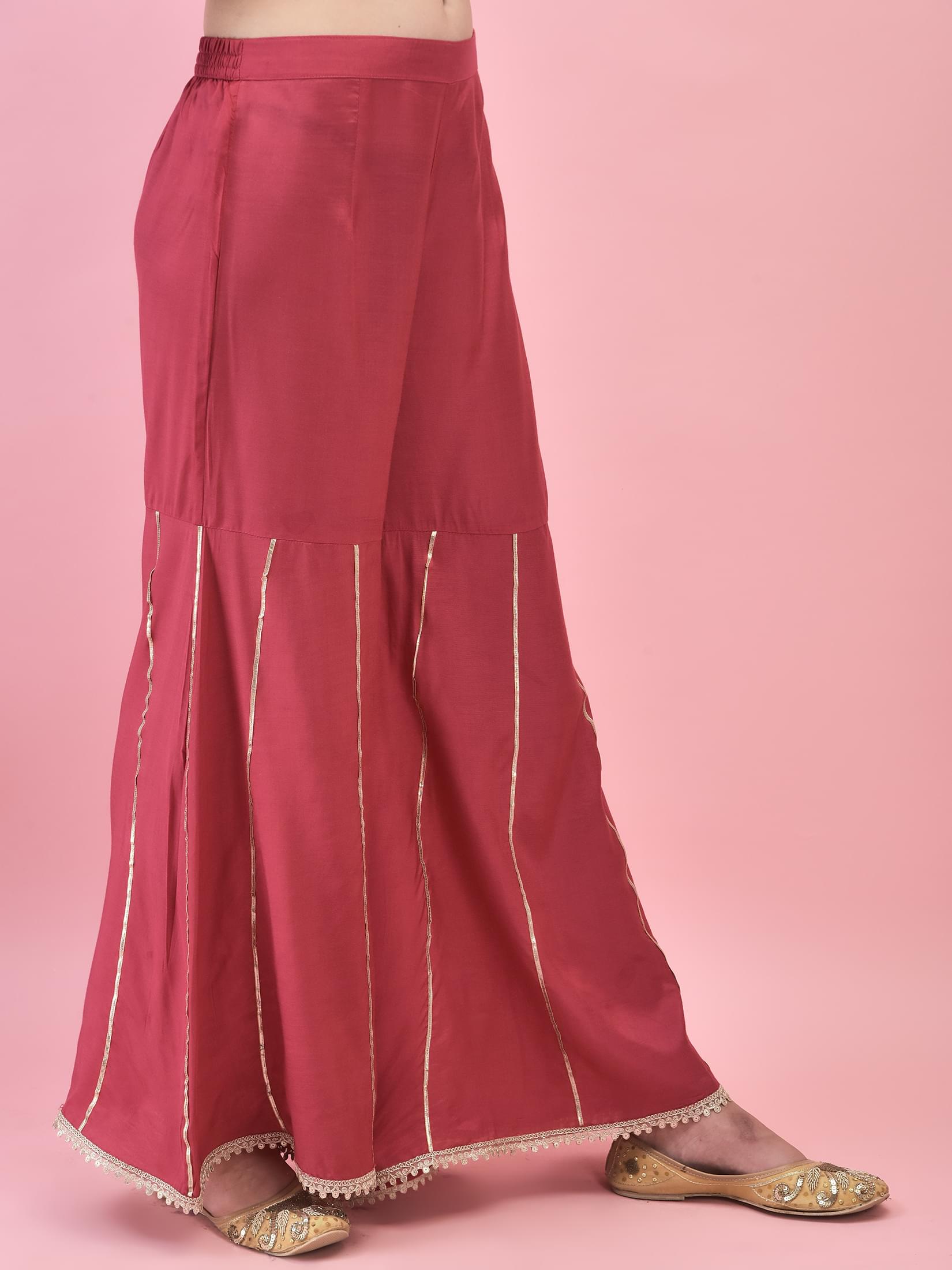 Women Shimmer Dola Candy Pink Kurta Sharara Dupatta.