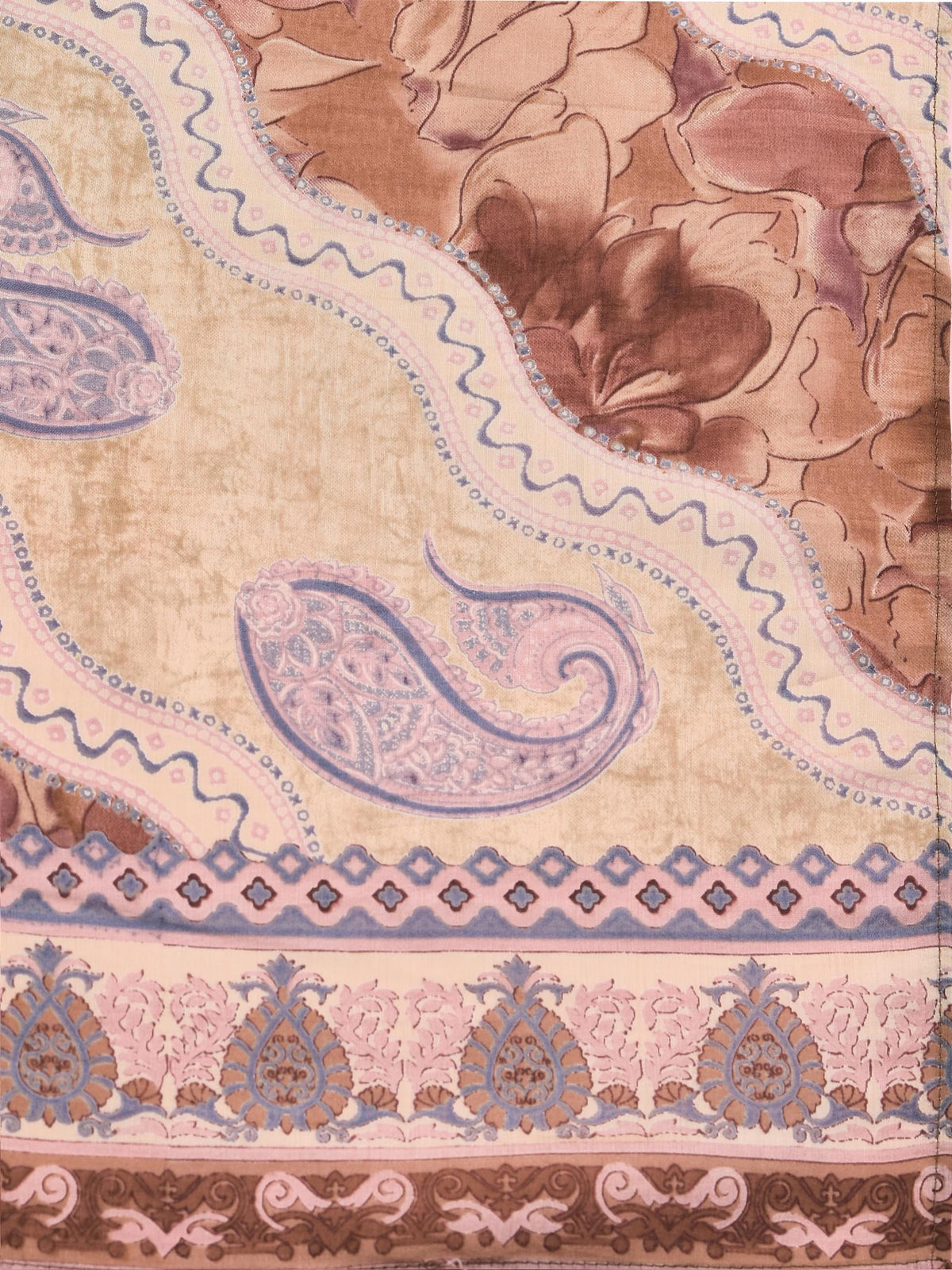 Women Viscose Brown Paisley Print Kurta Comfort Pant Dupatta.