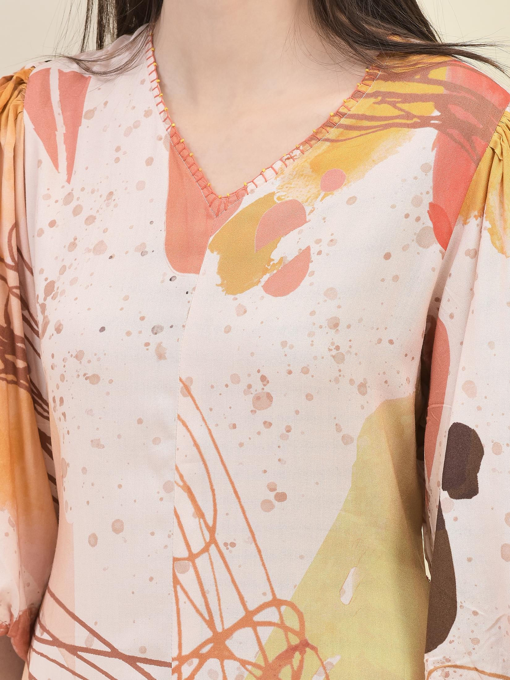 Women Liva Rayon Multicolor Abstract Print Dress.