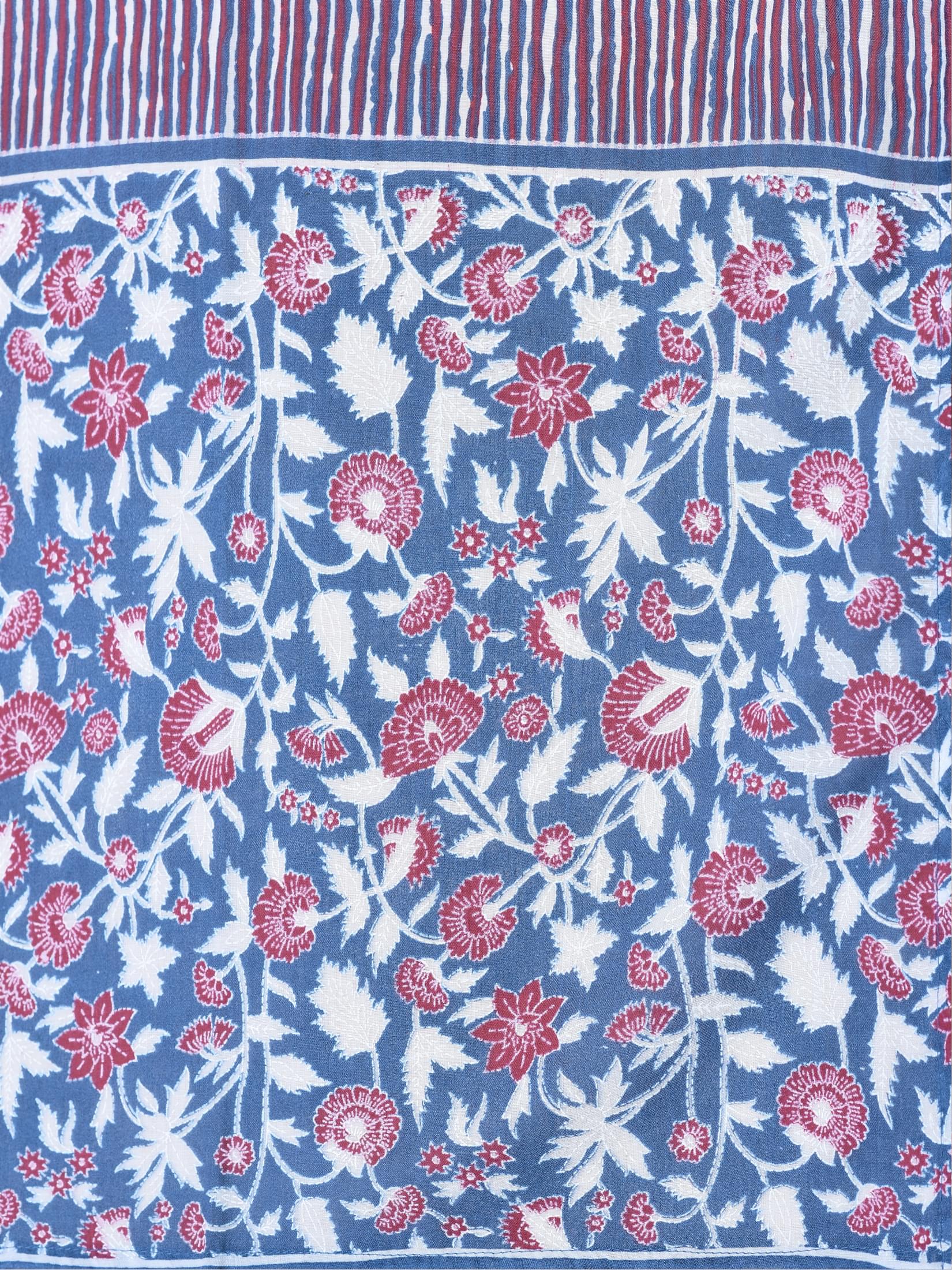 Women Poly Cotton Blue Floral Print Kurta Comfort Pant Dupatta.
