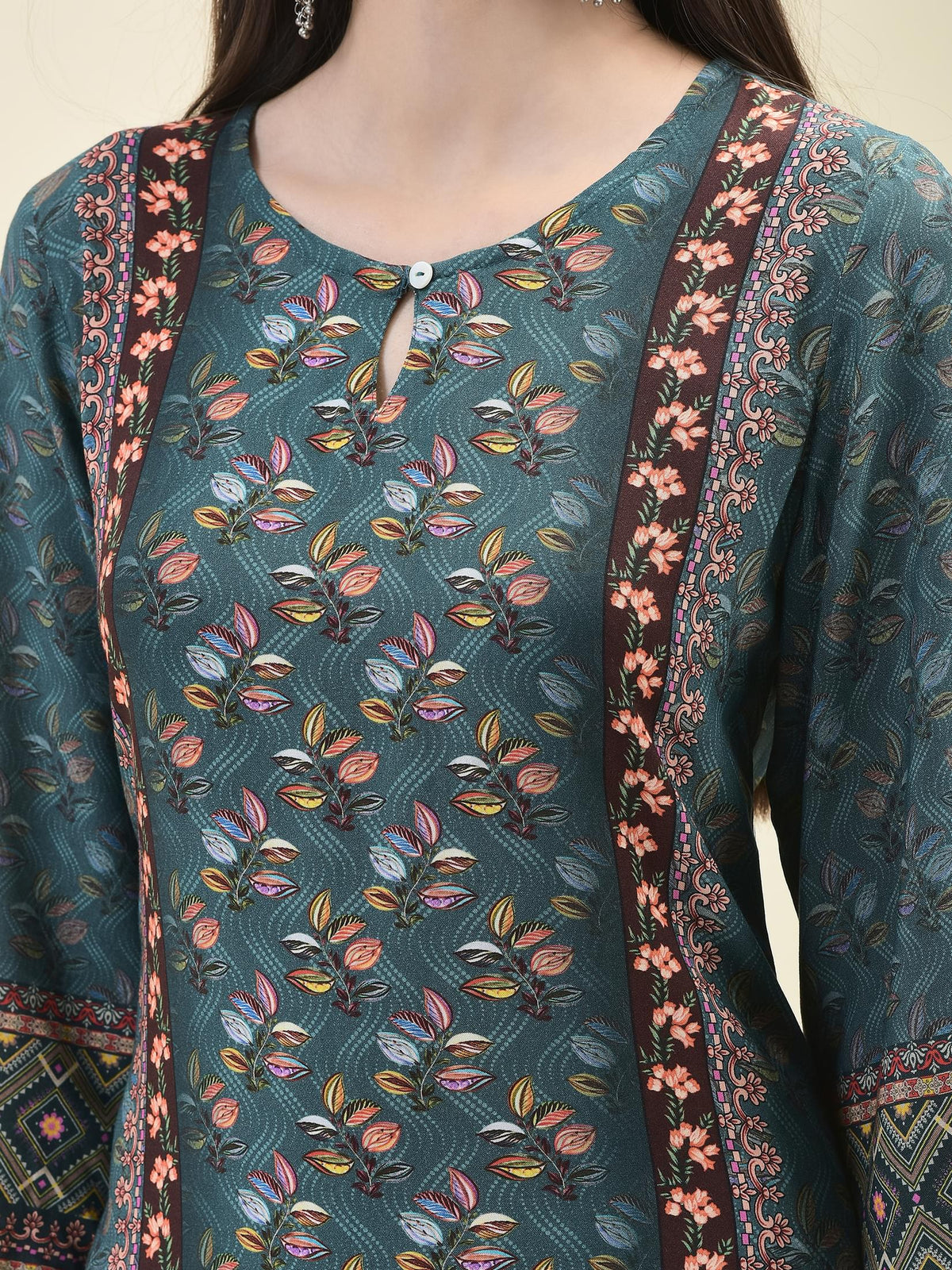 Women Liva Rayon Blue Floral Print Kurta Comfort Pant Dupatta.
