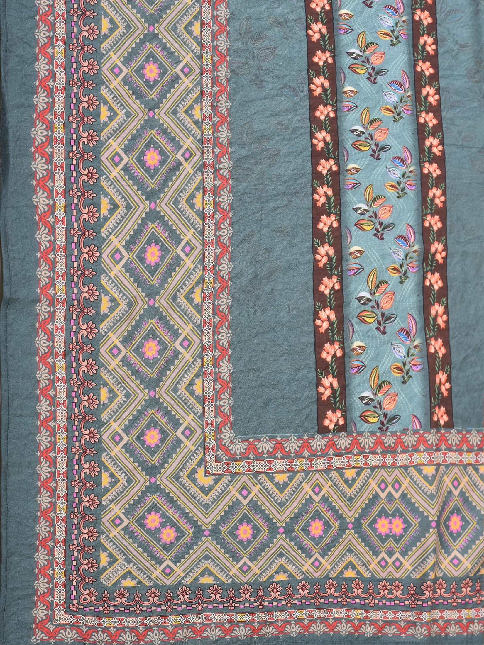 Women Liva Rayon Blue Floral Print Kurta Comfort Pant Dupatta.