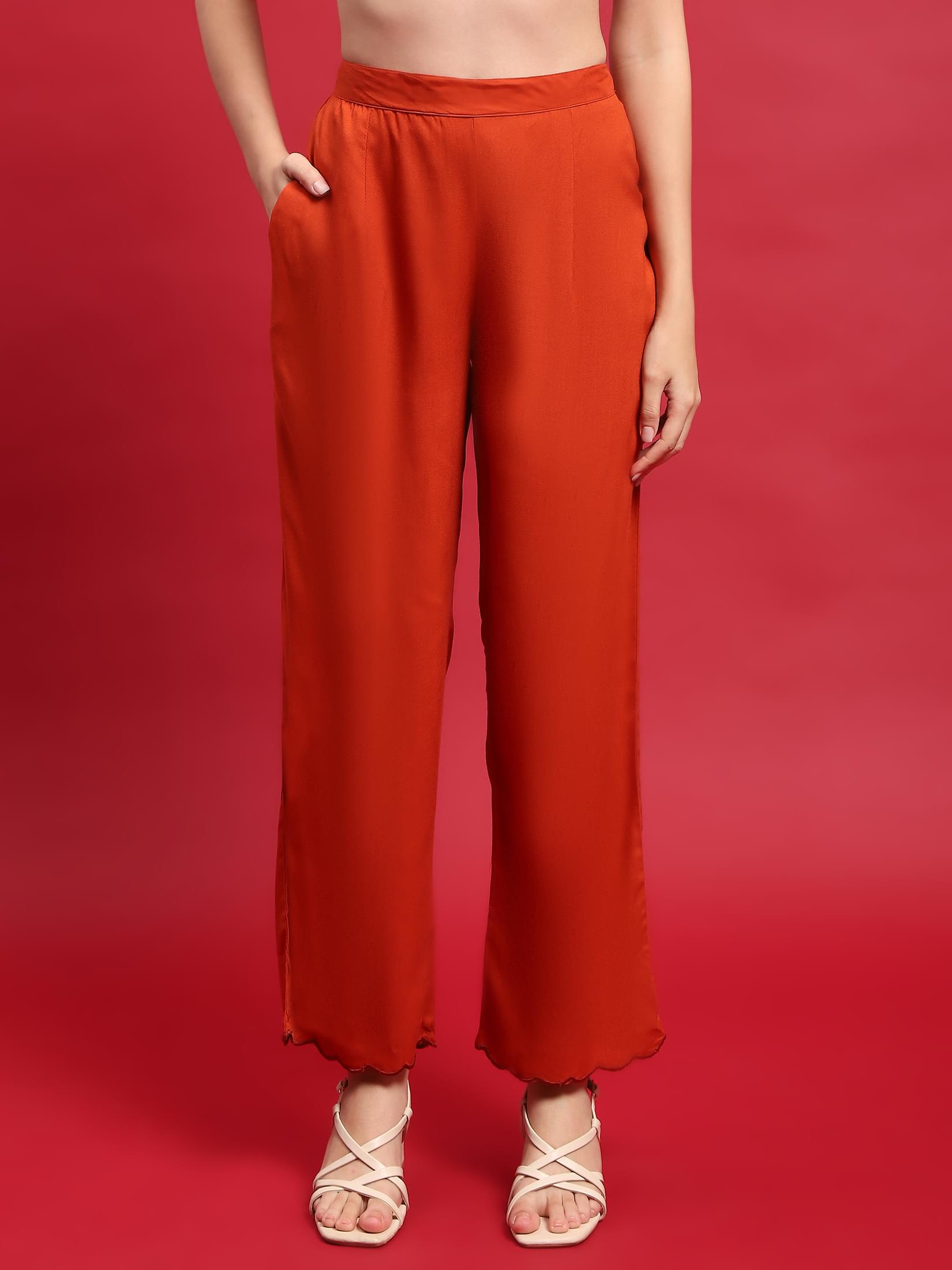 Women Liva Rayon Orange Floral Print Kurta With Comfort Pant.