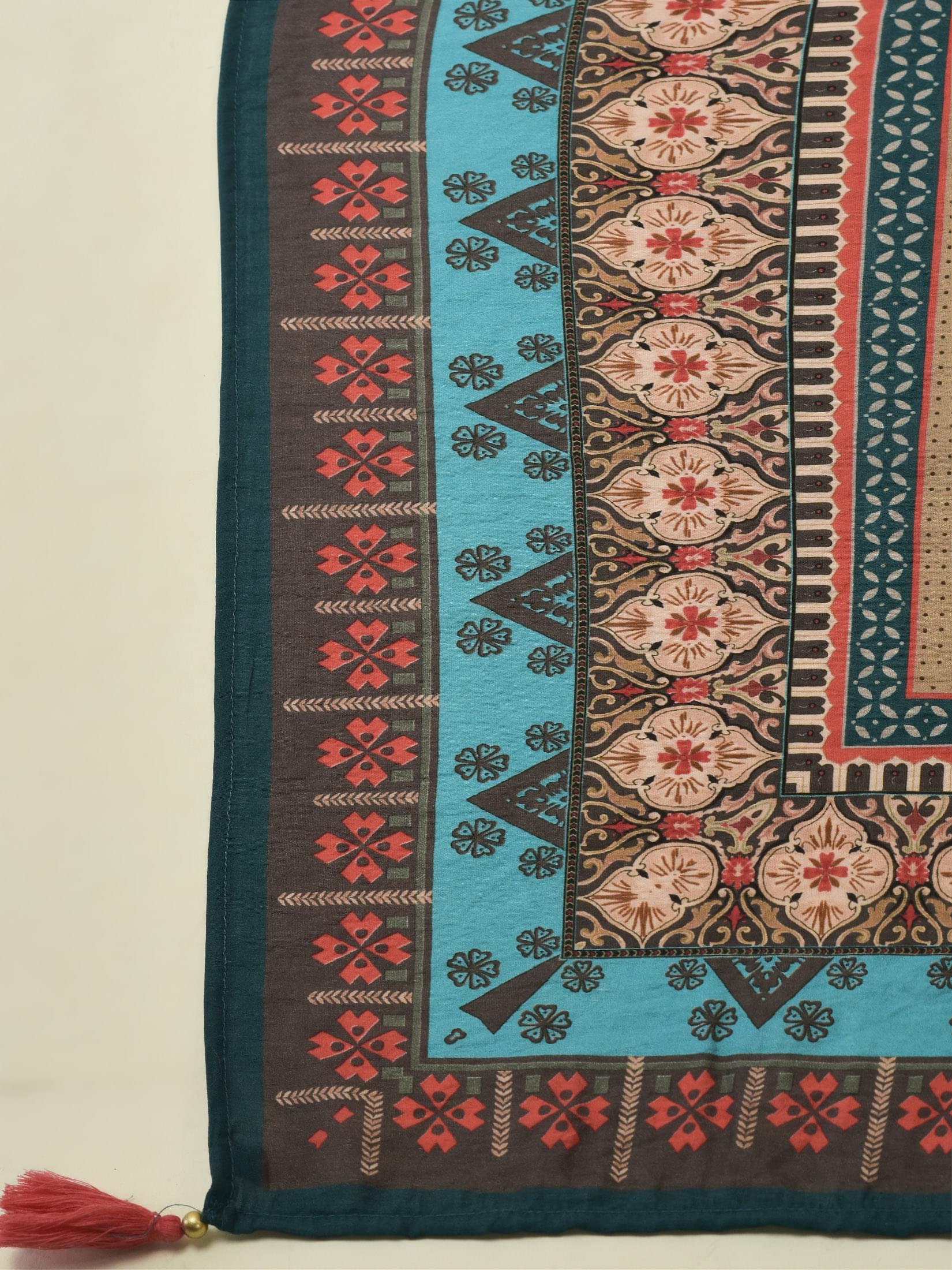 Women Liva Rayon Blue Floral Print Kurta Comfort Pant Dupatta.