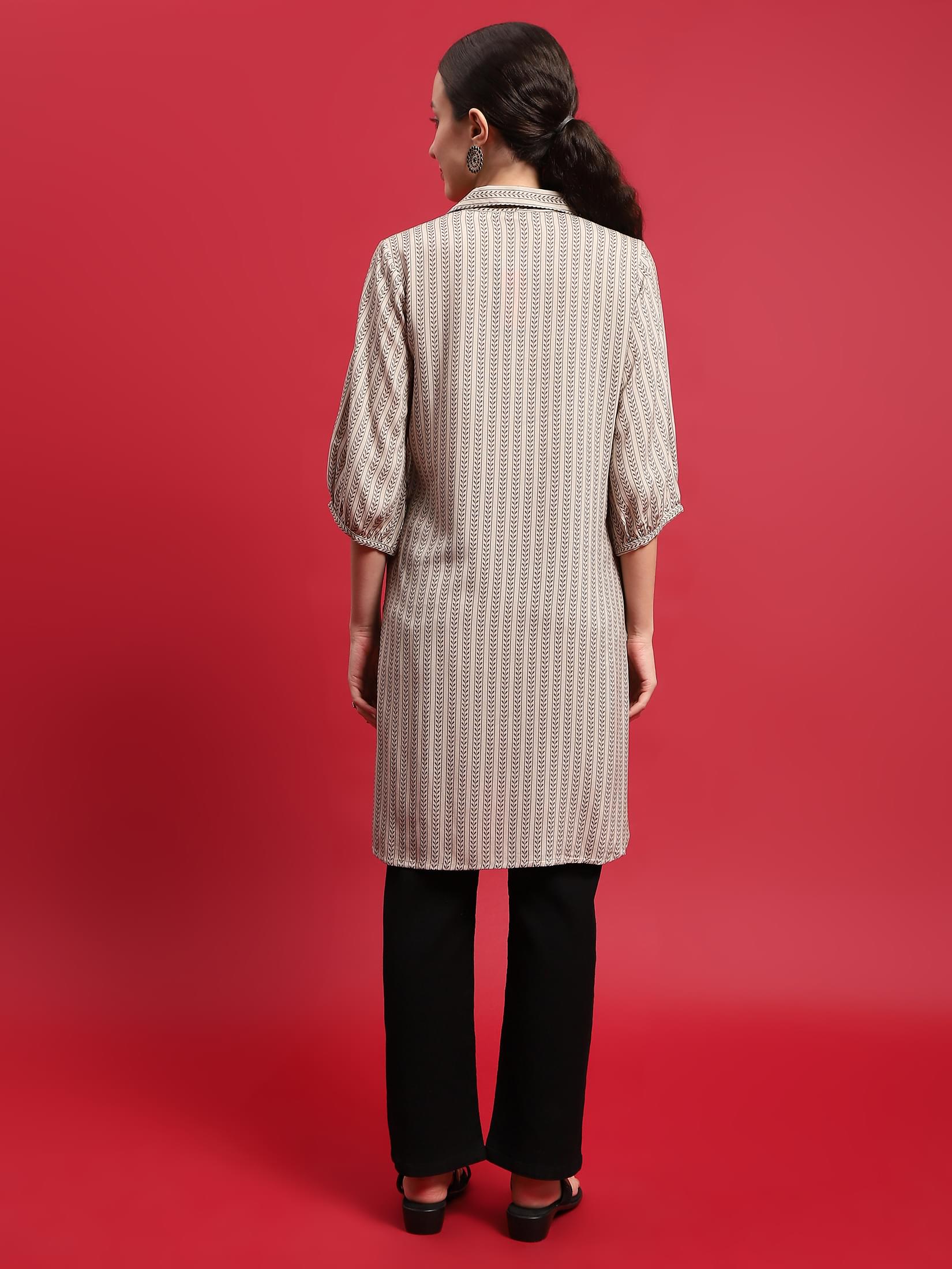 Women Liva (Rayon) Olive Stripe Print Kurti.