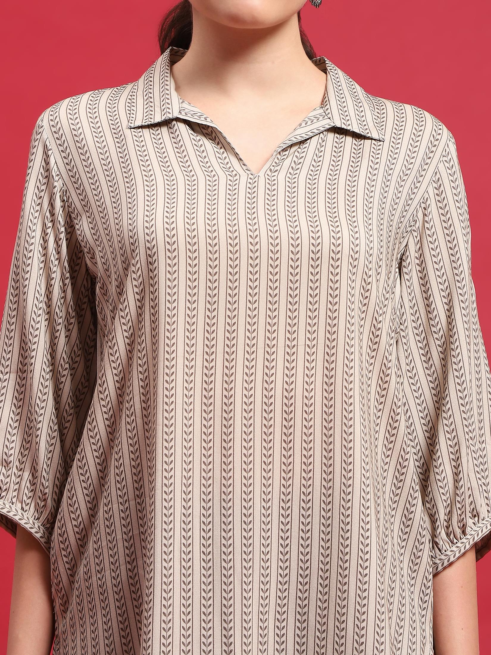 Women Liva (Rayon) Olive Stripe Print Kurti.
