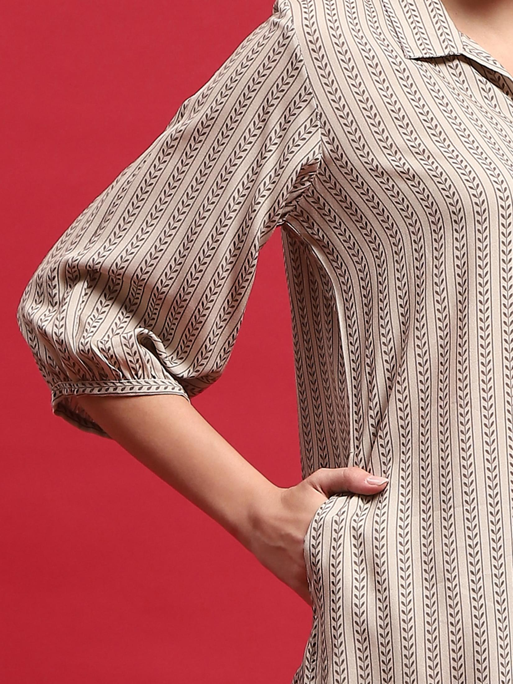 Women Liva (Rayon) Olive Stripe Print Kurti.