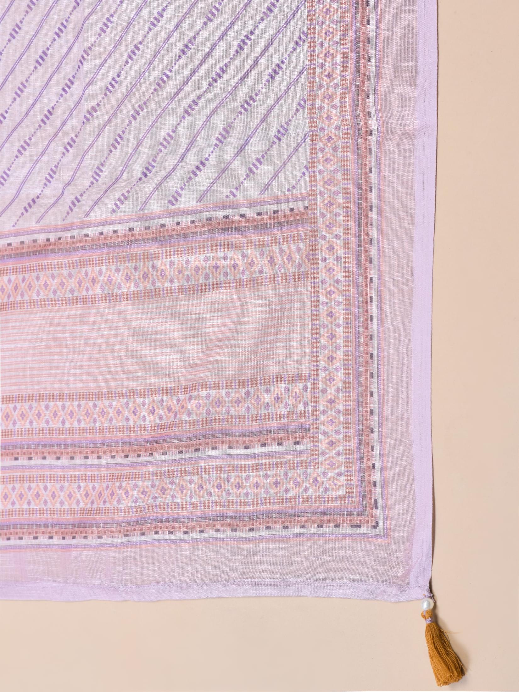 Women Viscose Lilac Geometric Print Kurta Comfort Pant Dupatta.