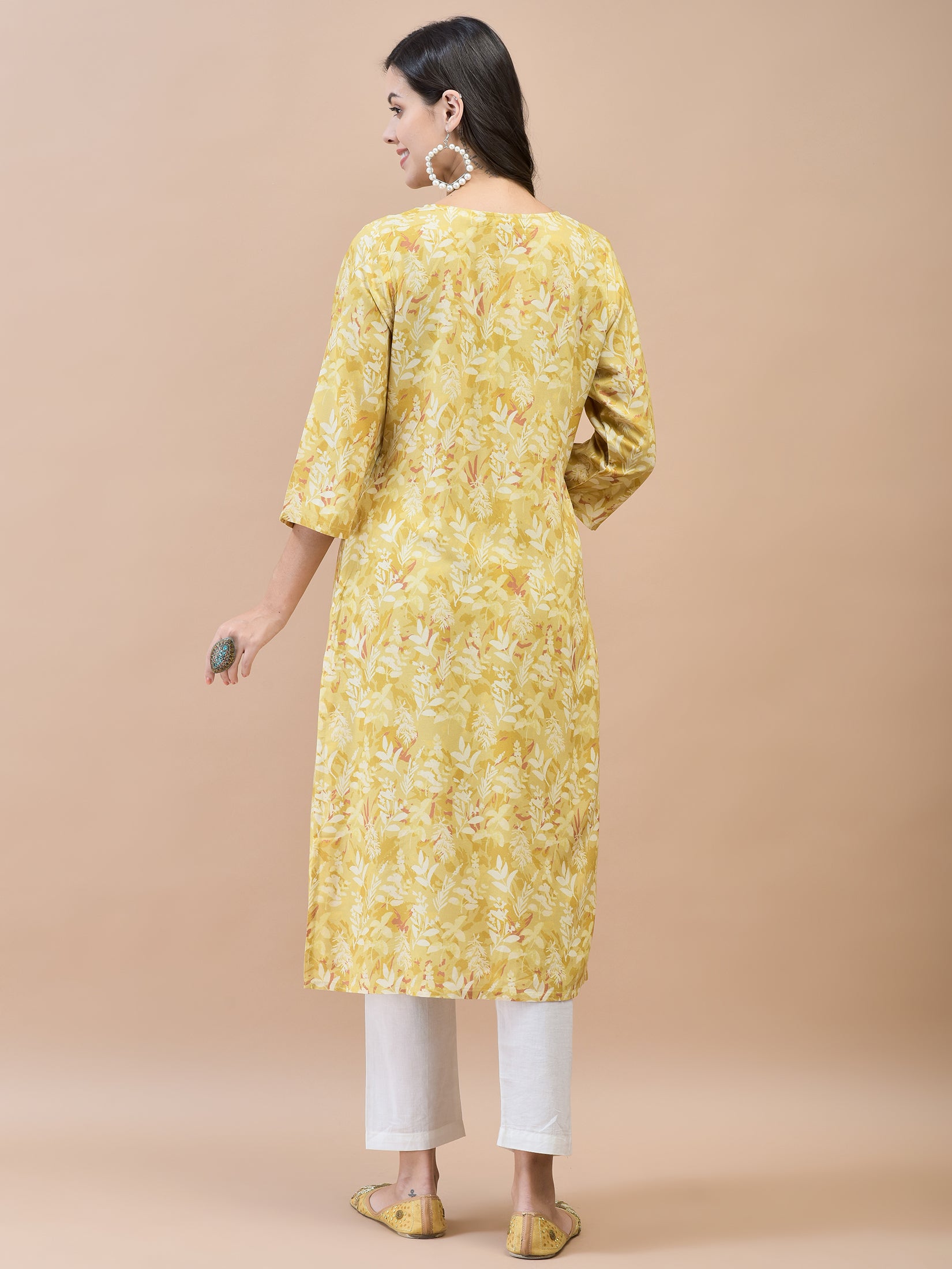 Women Liva Rayon Mustard Floral Print Kurta